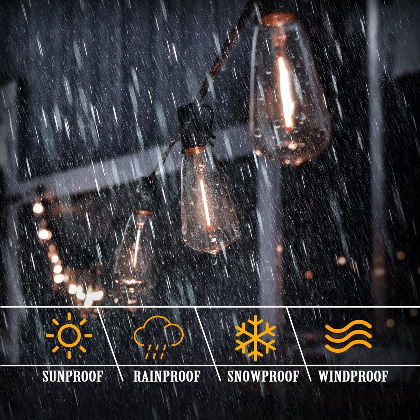 DAMAING Outdoor String Lights 50 FT Waterproof Patio Light String Lights with 27 ST38 Vintage Shatterproof LED Edison Bulbs,Retro Connectable Bistro Lights for Backyard Gazebo Balcony.