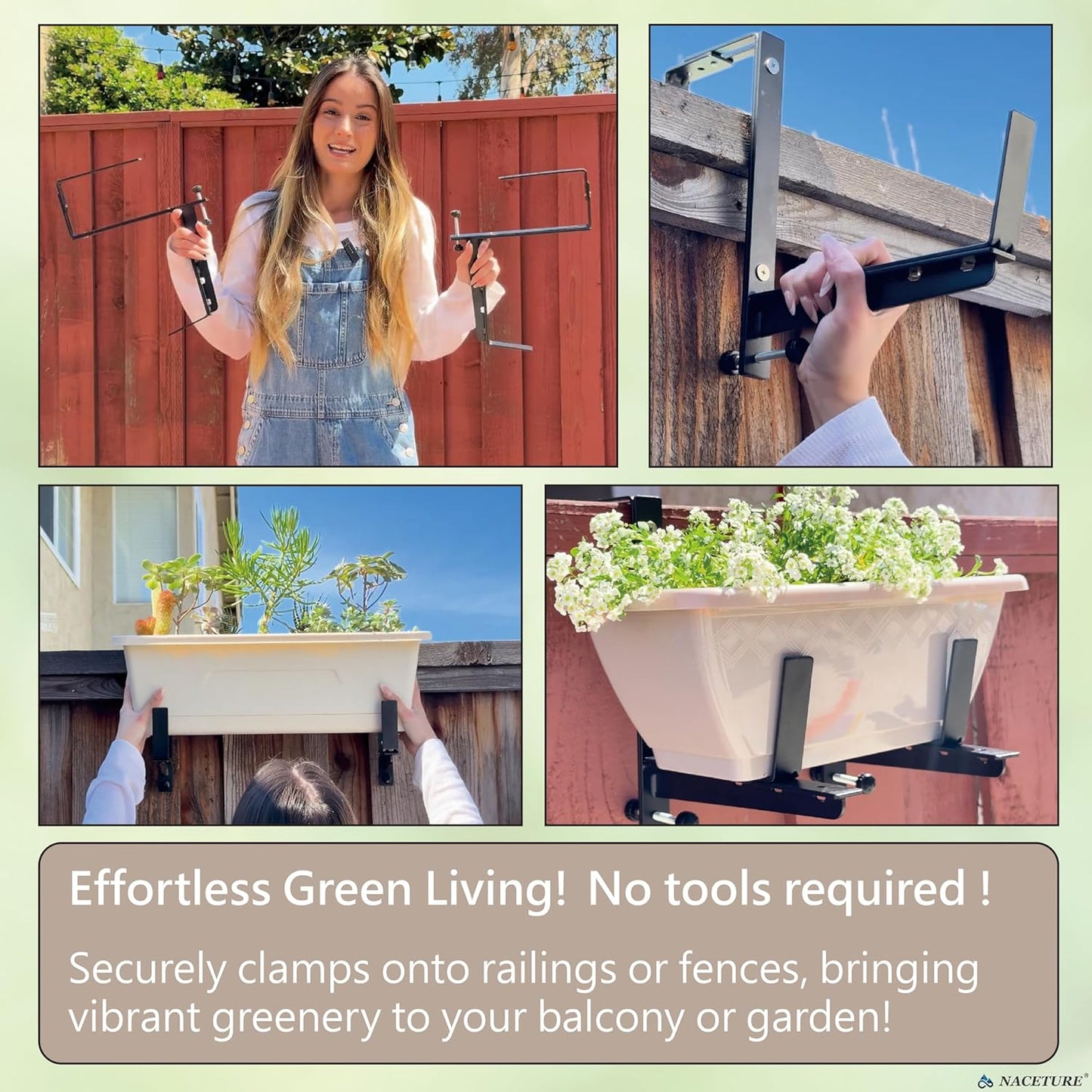 Window Box Brackets for Railing- 4 Pcs Adjustable Planter - Sturdy, Stable Flower Box Brackets for Railings, Balconies and Fences- Upright Railing Plant Holder (Black 4 Pack)