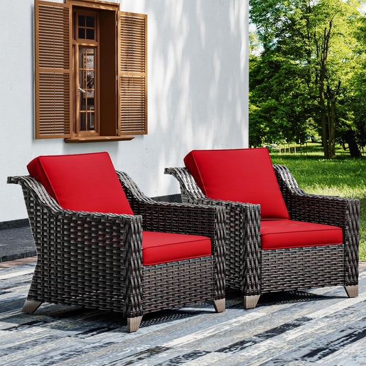 Joyside Wicker Patio Chairs Set of 2, Outdoor Rattan Furniture with Wide Armrest and Thick Cushions, Upgraded Large Size for Backyard, Garden, Poolside