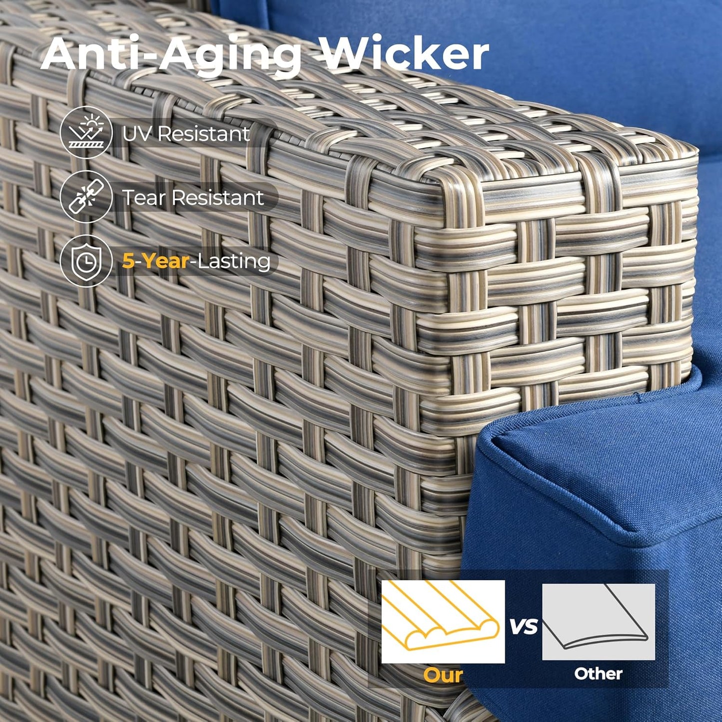 HOOOWOOO Outdoor Sectional Patio Furniture Set,6 Pieces Wicker Conversation Sets L Shaped Couch,Extra Deep Out Door Sofa Outside Furniture,Navy Blue