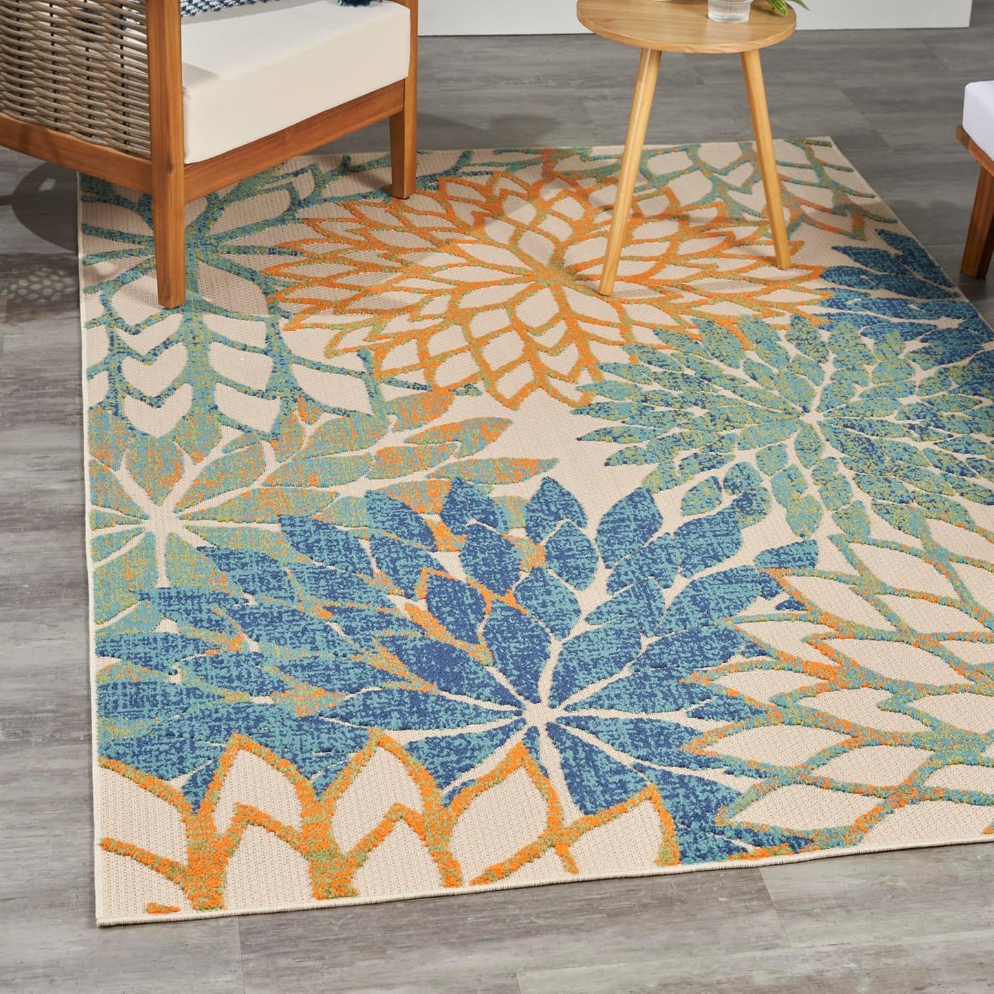 Nourison Home Aloha Indoor Outdoor Blue Green 5'3" x 7'5" Area Rug, Easy Cleaning, Non Shedding, Bed Room, Living Room, Dining Room, Backyard, Deck, Patio (5x7)
