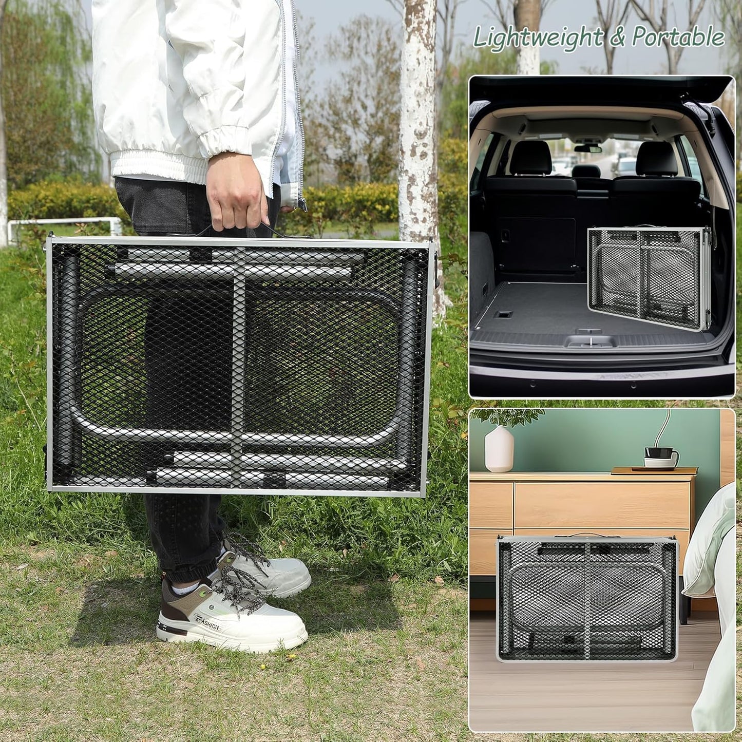 RedSwing Portable Grill Table for Outside, Aluminum Folding Grill Stand Table for Outdoor Camping Picnic BBQ, Lightweight Adjustable Height, (48"x24"x15"/28" Sliver)