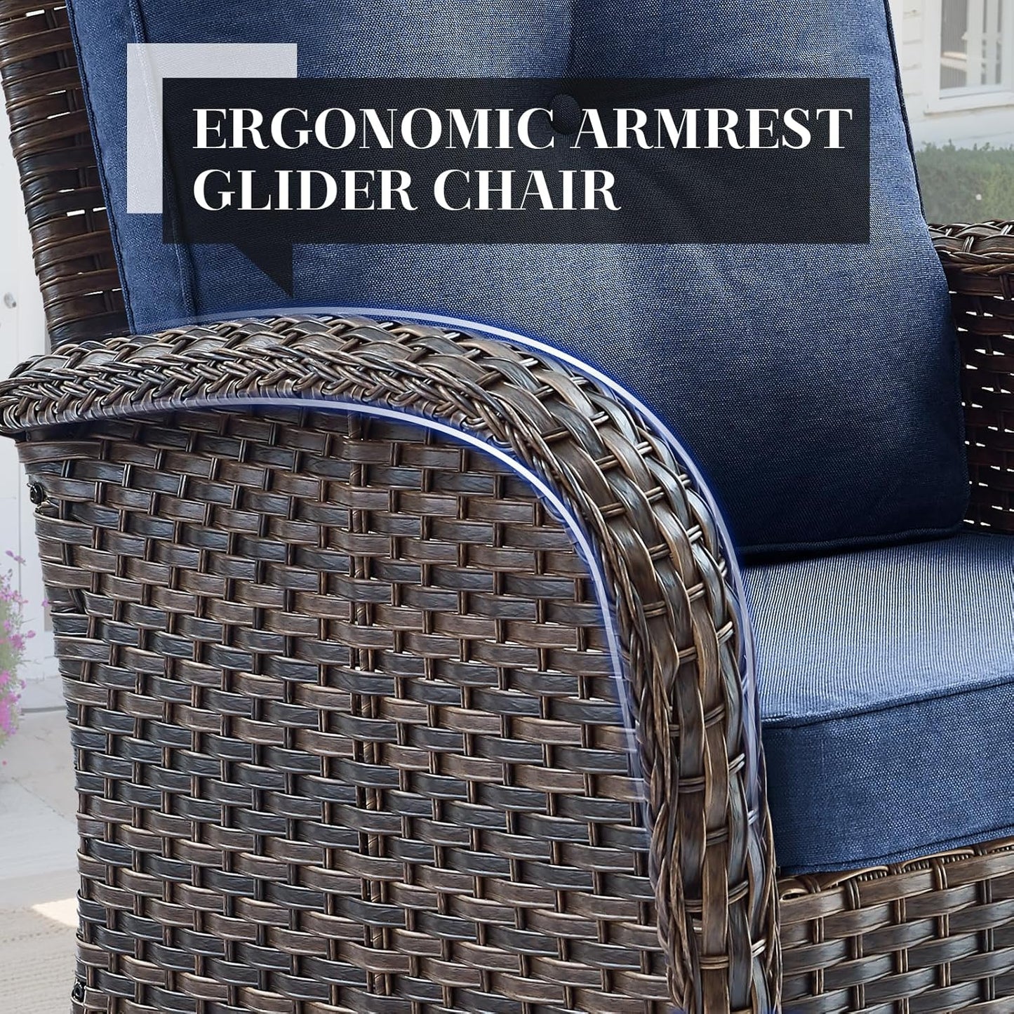 HUMMUH 5 Pieces Patio Furniture Set Wicker Outdoor Bistro Chairs with Ottomans Glass Top Side Table,Outdoor Conversation Set for Porch Deck Backyard Poolside