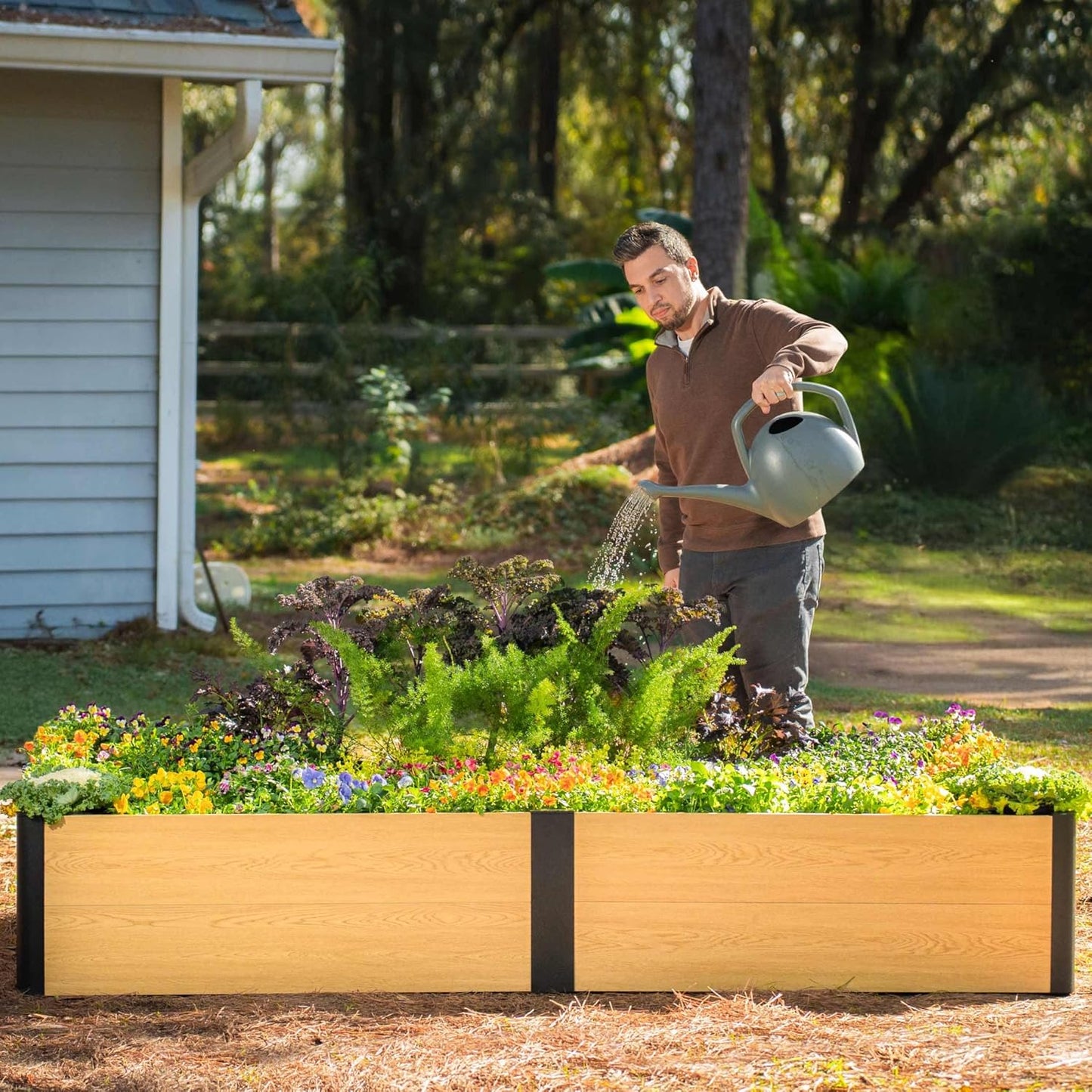 Woodgrain Series Raised Garden Bed, 2' x 8' Outdoor Wooden-Look Metal Planter Box for Gardening Vegetables Flowers Herbs