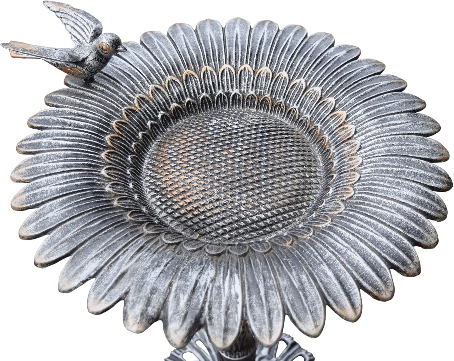 Oakland Living 5065AP Antique Pewter Sunflower Design Aluminum Birdbath, Silver