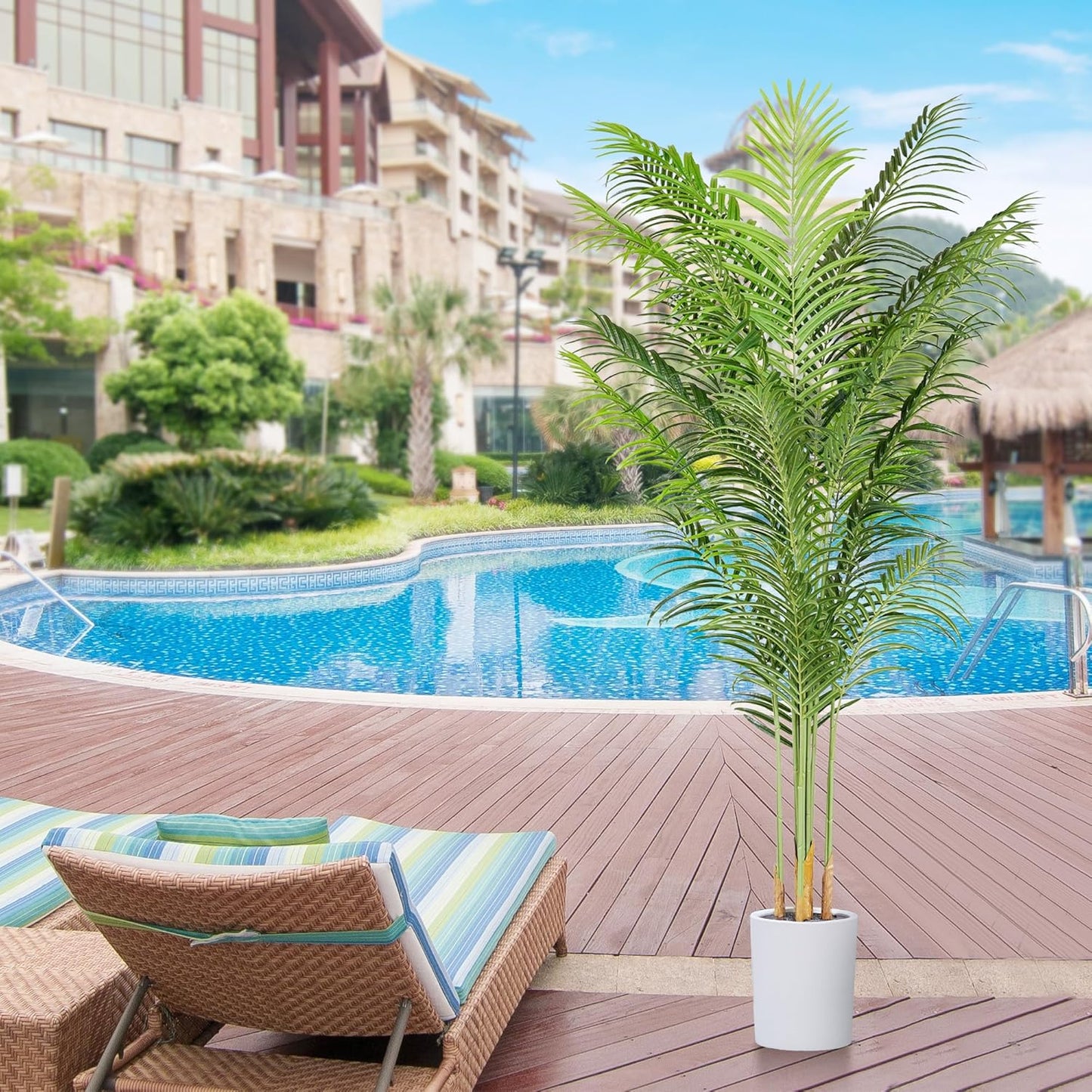 Faux Palm Tree 6.6Ft Tall Artificial Plants Indoor Silk Green Floor Big Large Fake Potted Plant Artificial Decor for Home Office Living Room Outdoor