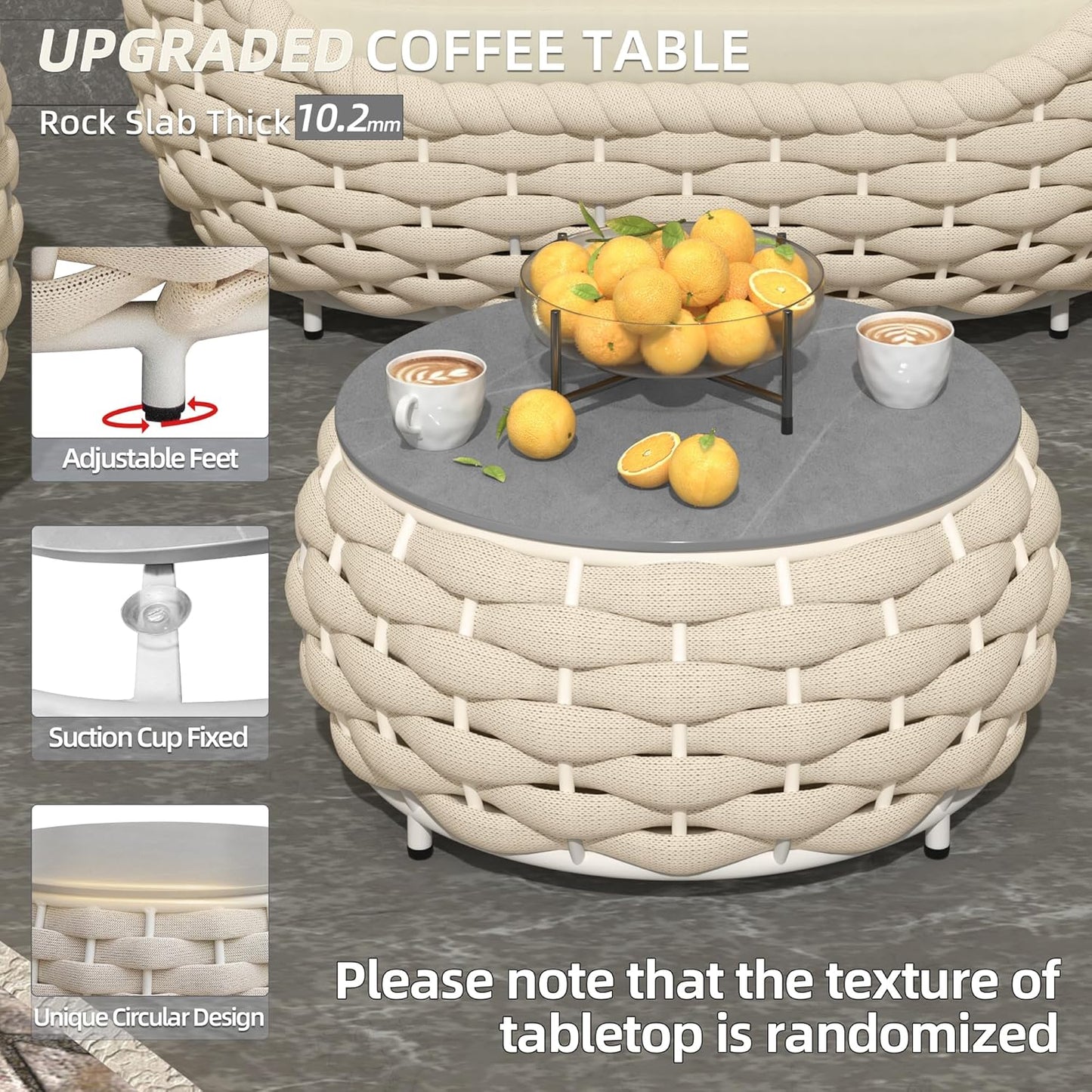 TWT Outdoor 3-Piece Conversation Set Rust Free Patio Furniture Set Already Assembled Compact-Weave Rope Olefin Modern Sofa Seating with Thick & Washable Cushions for Indoor, Backyard, Balcony, Cream