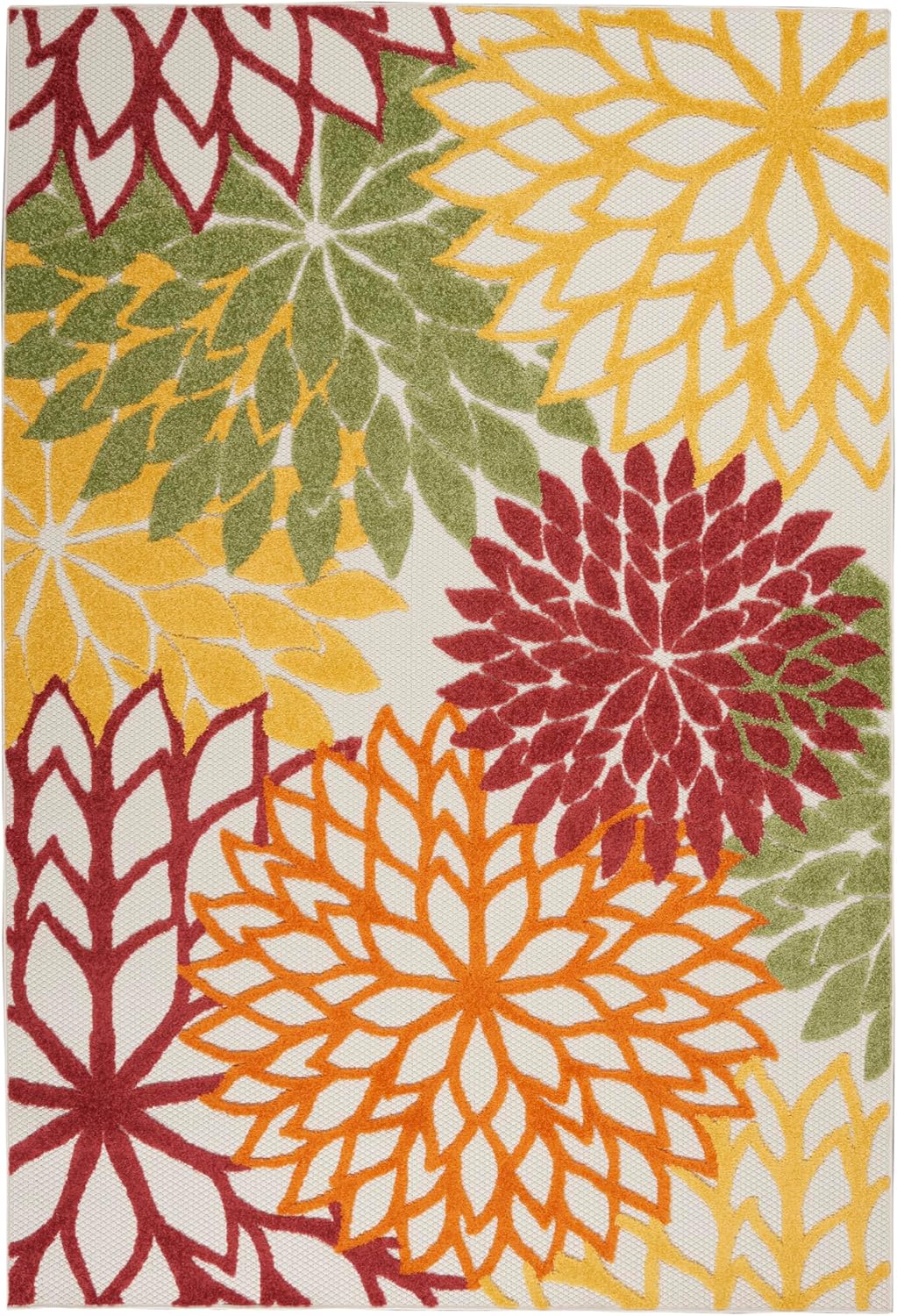 Nourison Aloha Indoor/Outdoor Red Multi Colored 6' x 9' Area Rug, Tropical, Botanical, Easy Cleaning, Non Shedding, Bed Room, Living Room, Dining Room, Deck, Backyard, Patio (6x9)
