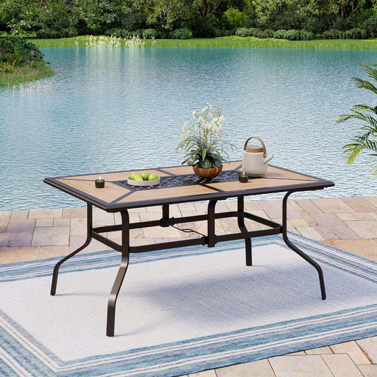 Outdoor Patio Dining Table for 6, 61" x 38" Rectangular Metal Patio Dining Table with Umbrella Hole for Garden, Backyard and Porch