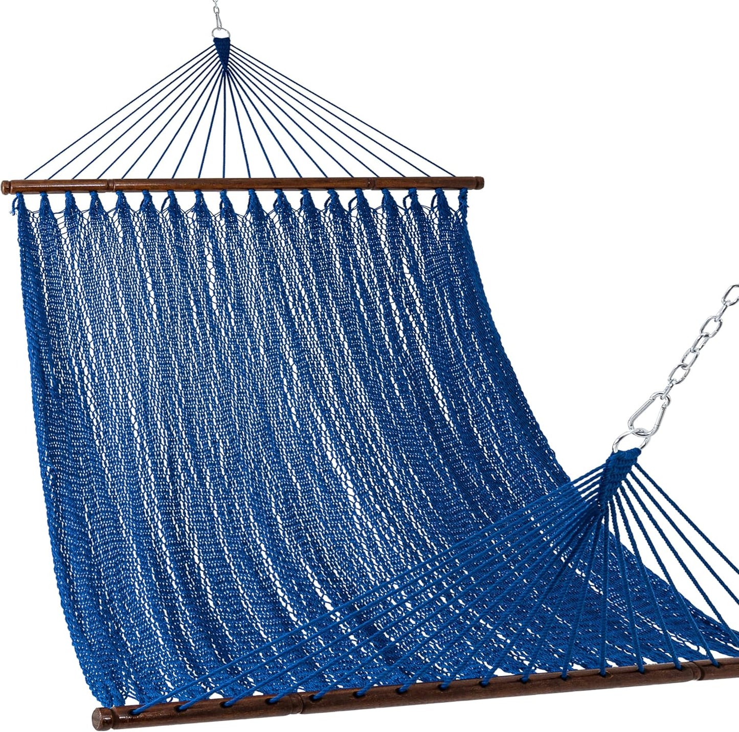 Lazy Daze Hammocks 10.5 FT Double 2 Person Caribbean Rope Hammock, Hand Woven Polyester Hammock with Spreader Bars, for Outside Outdoor Backyard Patio Poolside,450 LBS Capacity, Blue