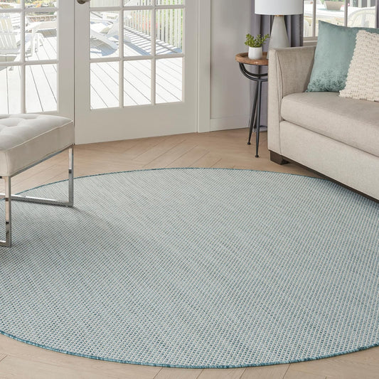 Nourison Home Courtyard 8' x Round Ivory Aqua Fabric Modern Area Rug (8' Round)
