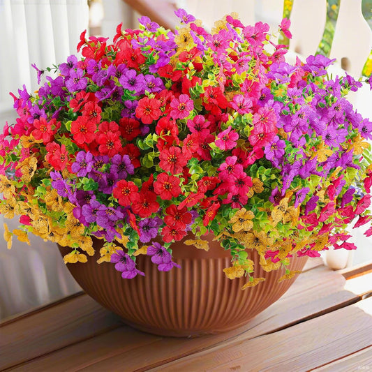 36 Bundles Artificial Flowers Outdoors UV Resistant Fake Plastic Spring Mum Flowers Colorful Silk Plants for Outside Porch Window Patio Home Decor(36, Red, Purple, Yellow, Rose Red)