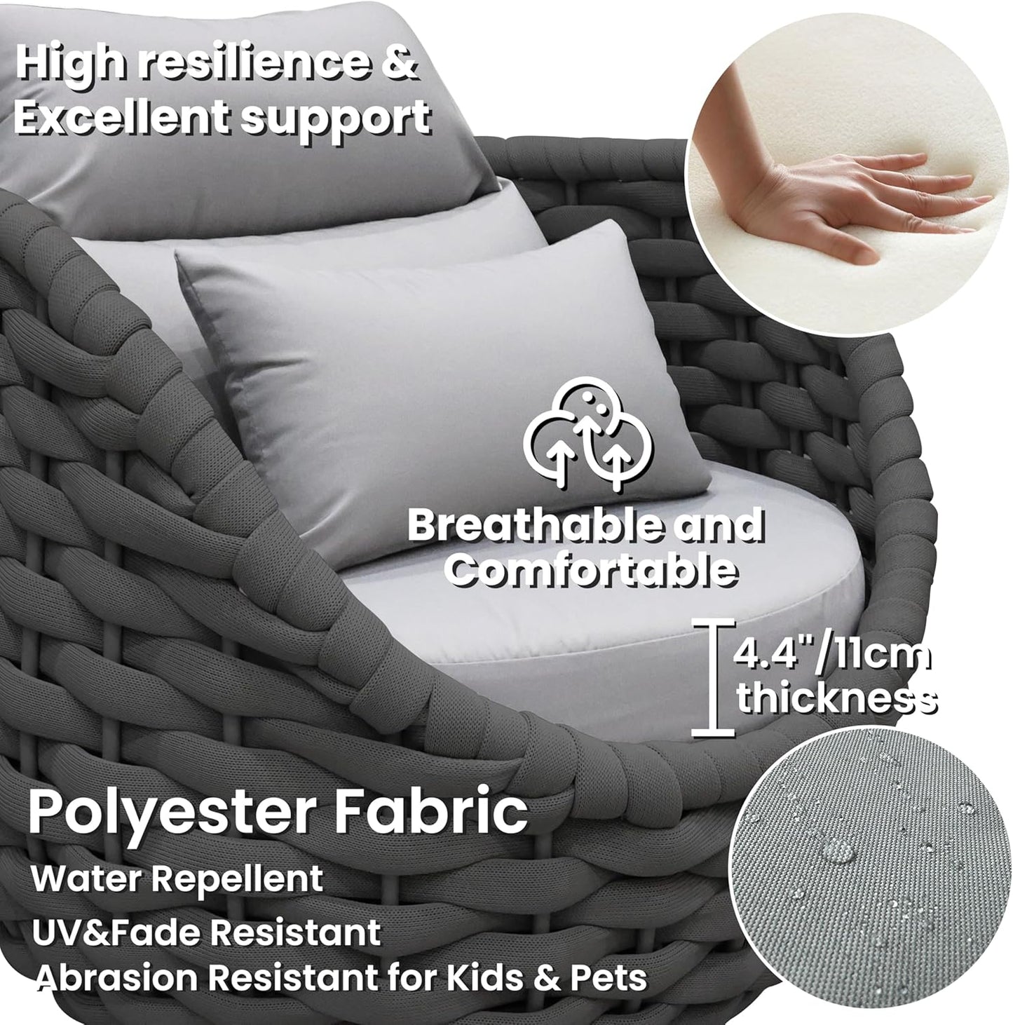 Aluminum Woven Rope Patio Furniture Set: 6 Pieces Assembled Outdoor Conversation Sofa Set for 7 - Modern Metal Couch Set Cushioned - All Weather Porch Seating for Deck Garden Lanai Hotel Resort