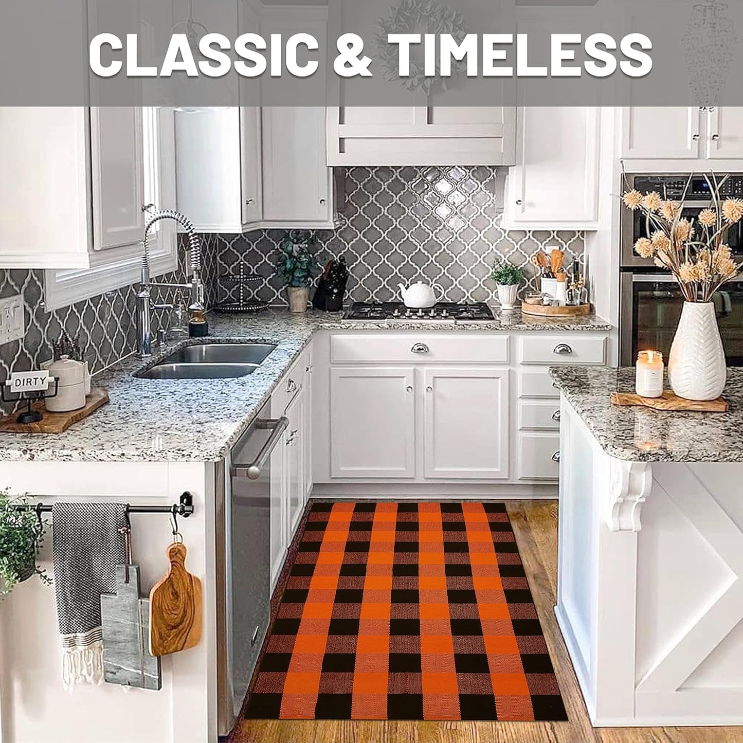 IOHOUZE Fall Buffalo Plaid Check Rug Outdoor Doormat 3x5 Ft Washable Woven Outdoor Indoor Welcome Mats for Front Door/Farmhouse/Entryway/Home Entrance Black and Orange Outdoor Rug