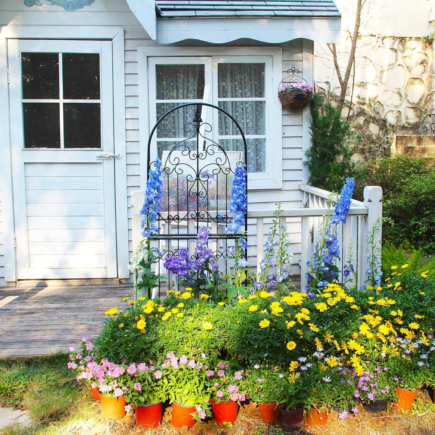 Trellis for Climbing Plants 70.8" H x 25.6" W Metal Wrought Iron Outdoor Wall Panel for Vines Flowers Elegant Accent Decorative Garden Structure