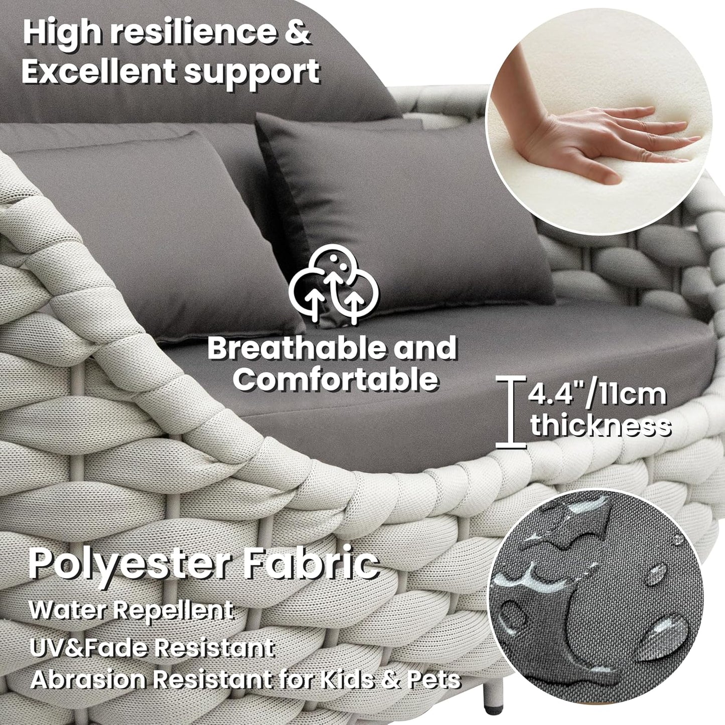 Patio Loveseat with Table: Aluminum Hand Woven Rope 2 Pieces Patio Furniture Set - Cushioned Outdoor Seating Set - Modern Couch Assembled - Metal Lounge Set for Porch Balcony Deck Garden Hotel