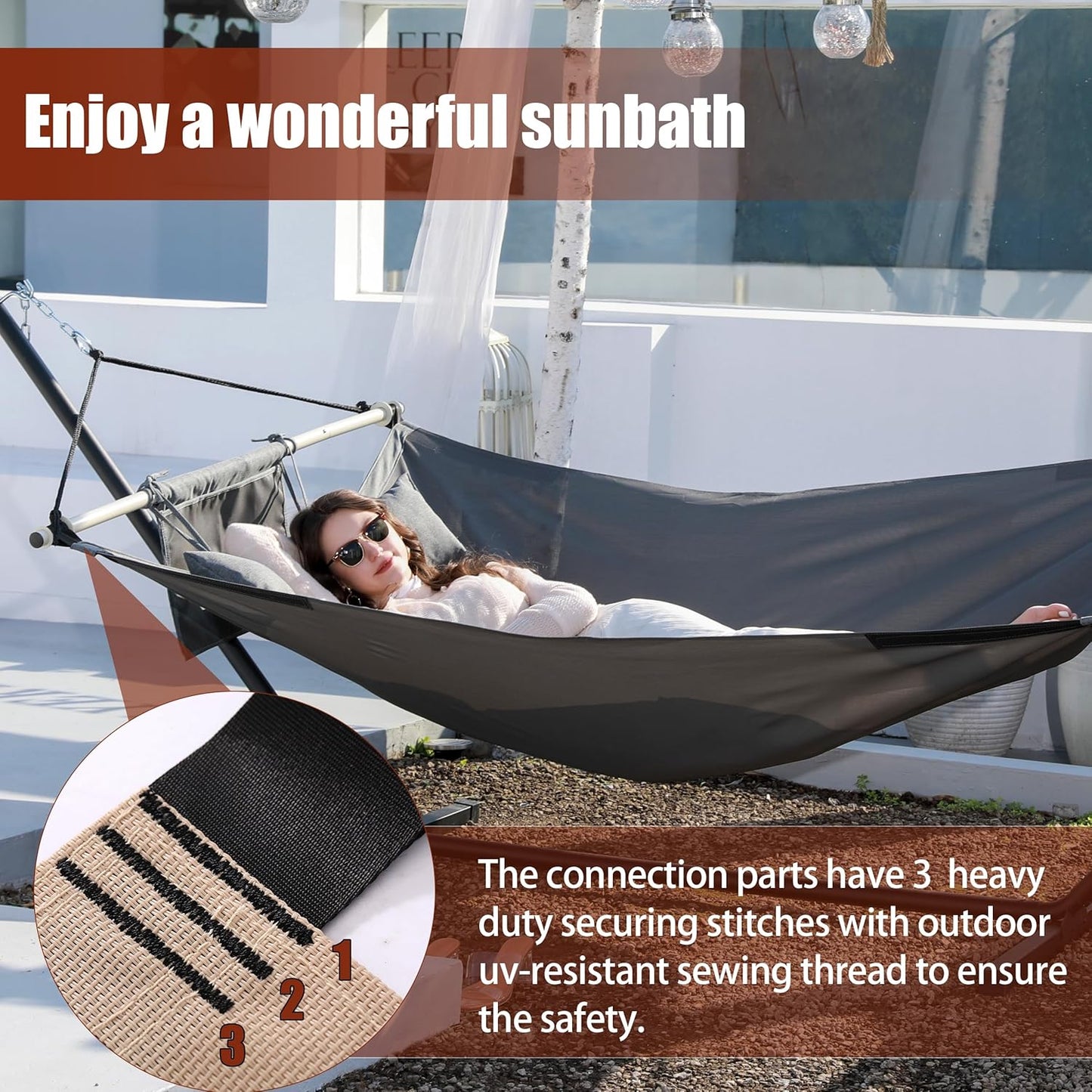 TegerDeger Anti-flip 12FT Hammock Large Hammock 450LB Capacity with Iron Spreader Bar & Nylon Rope for Outside, Patio, Garden, Backyard, Beach - Gray