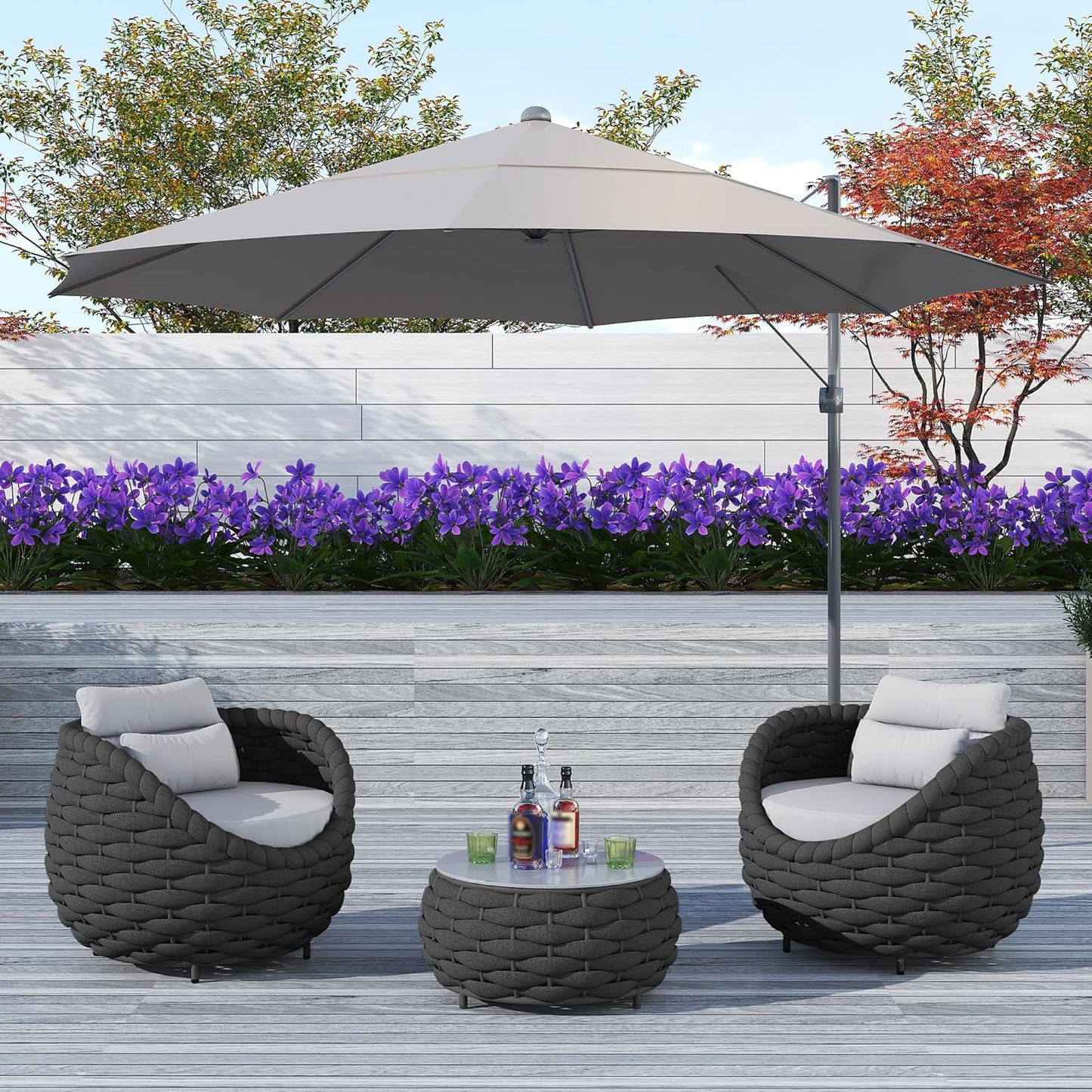 3 Pieces Aluminum Patio Furniture Set Modern Patio Set with Coffee Table, No Assembly Required Outdoor Conversation Set with Dark Grey Cushions for Balcony, Porch, Lawn