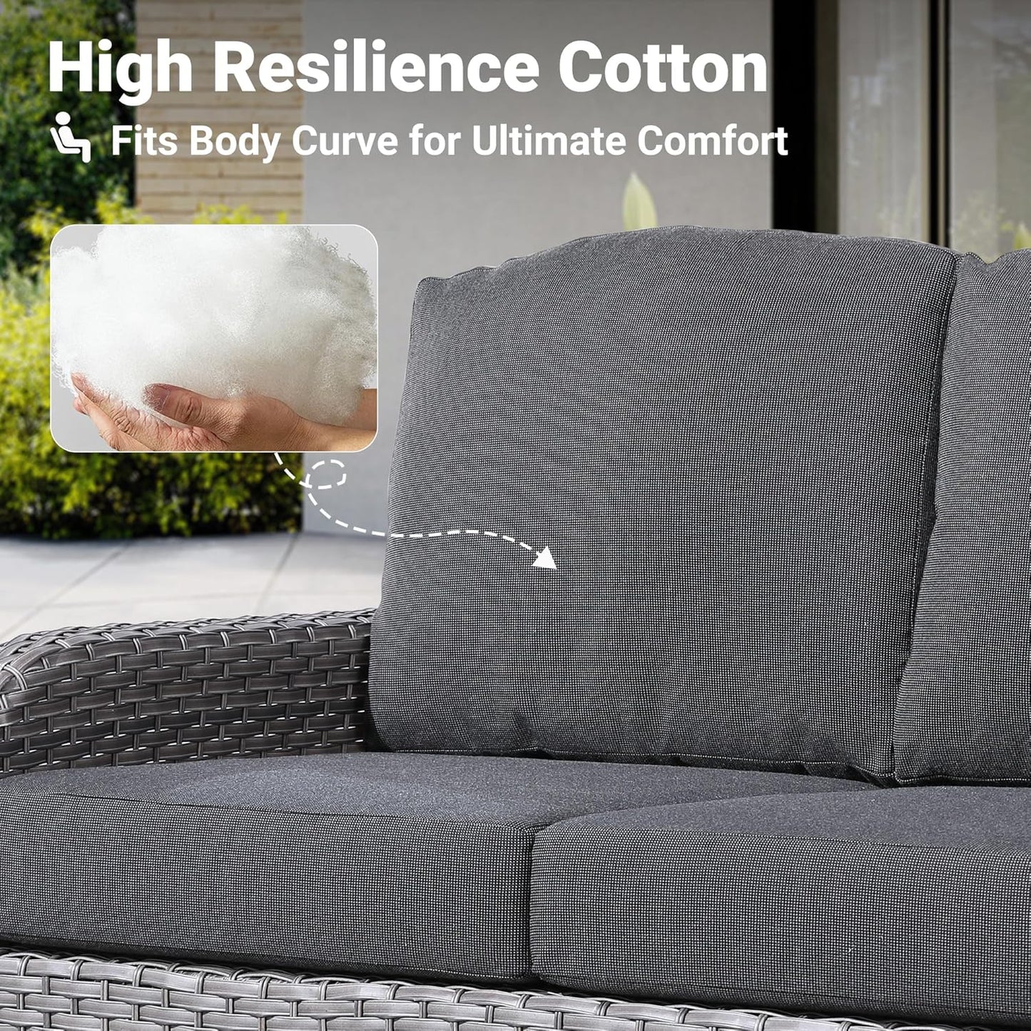 ovios 2 Pieces Patio Furniture Set, Outdoor Wicker Sofa with Glass Coffee Table, All Weather High Back Rattan Loveseat Couch 2 Seats with Comfy Cushions, Black