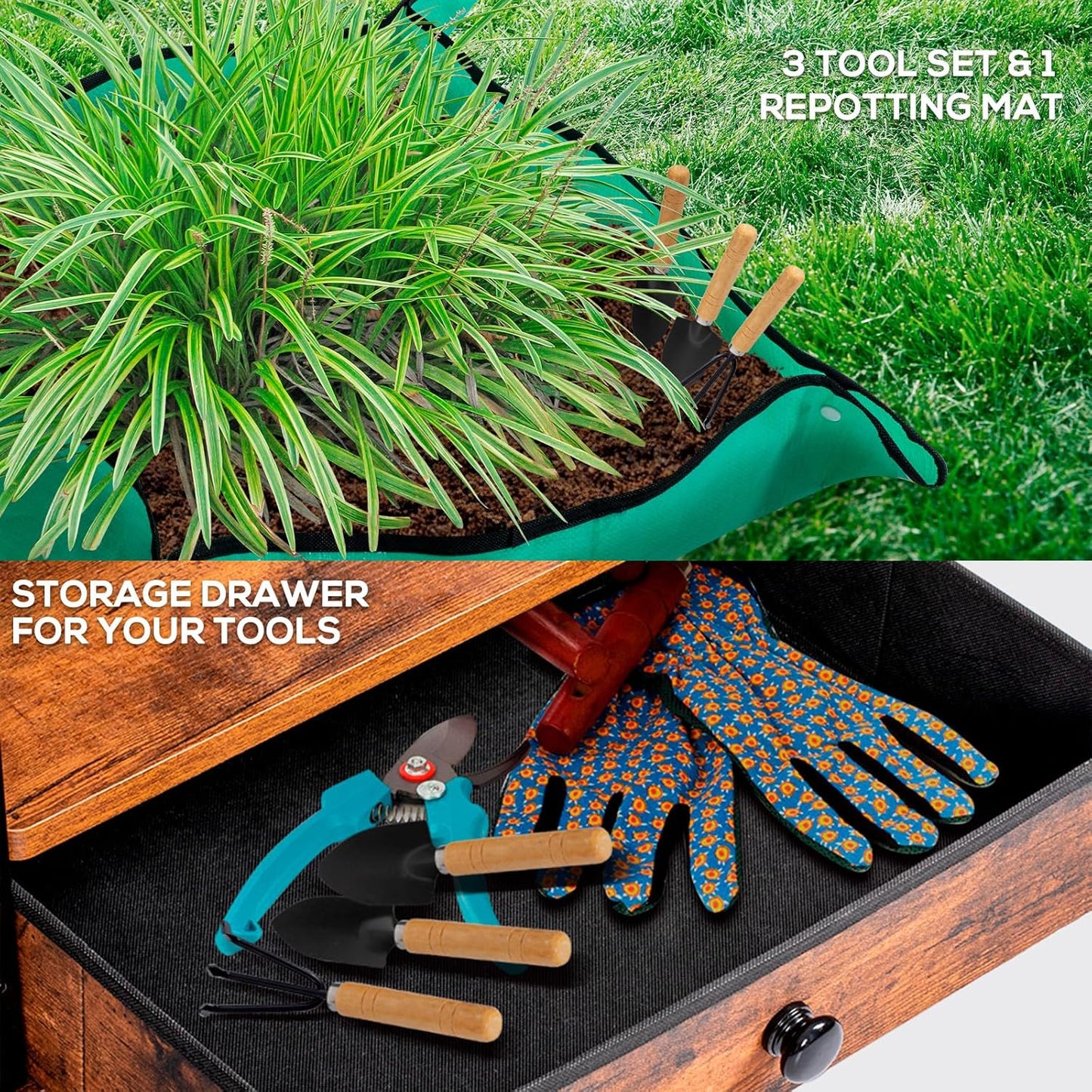 7-Tier Half Moon Indoor Plant Stand with Lockable Wheels, 71” Tall Plant Shelf with Drawer & Accessories, Plant Holder Display Rack for Multi-plants, Plant Rack for Patio Balcony Living Room (Half Moon)