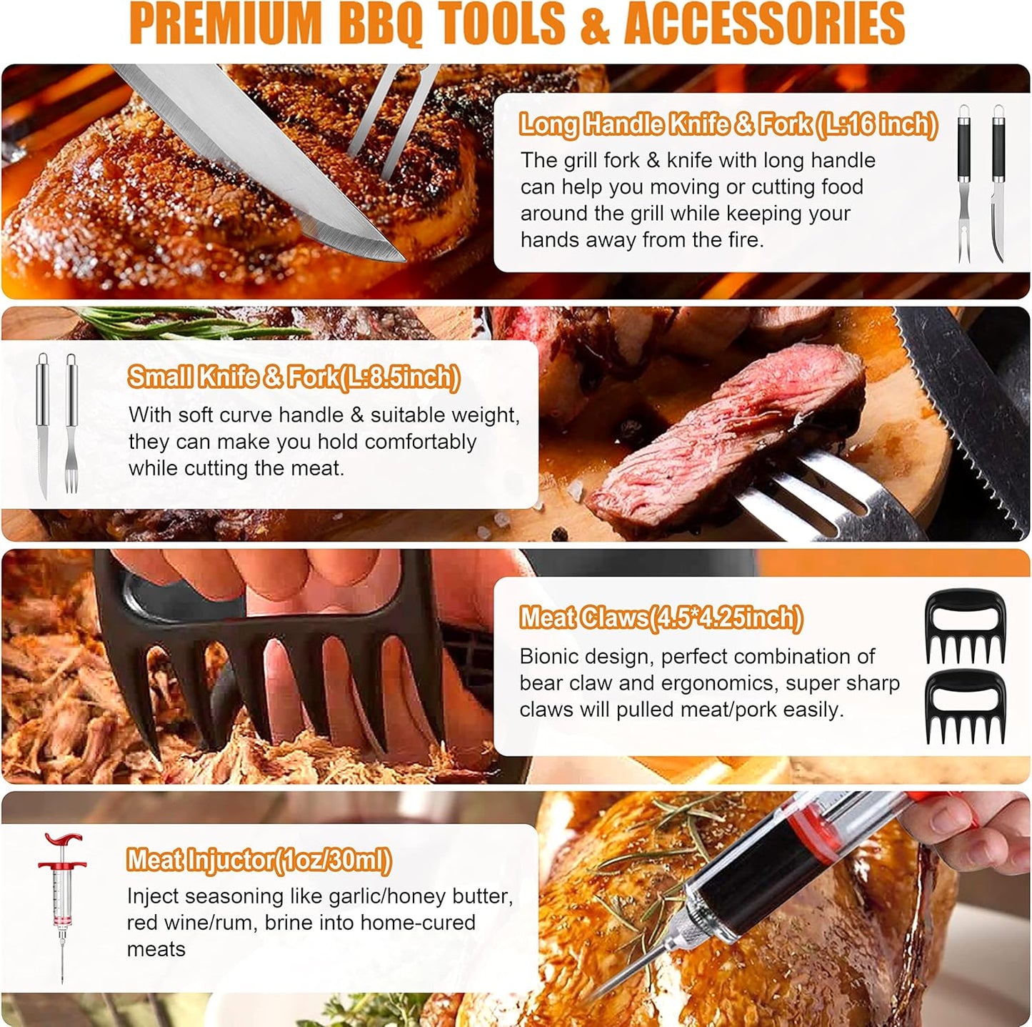 BBQ Grill Accessories Set, 38Pcs Stainless Steel Grill Tools Grilling Accessories with Aluminum Case, Thermometer, Grill Mats for Camping/Backyard Barbecue, Grill Utensils Set for Men Women