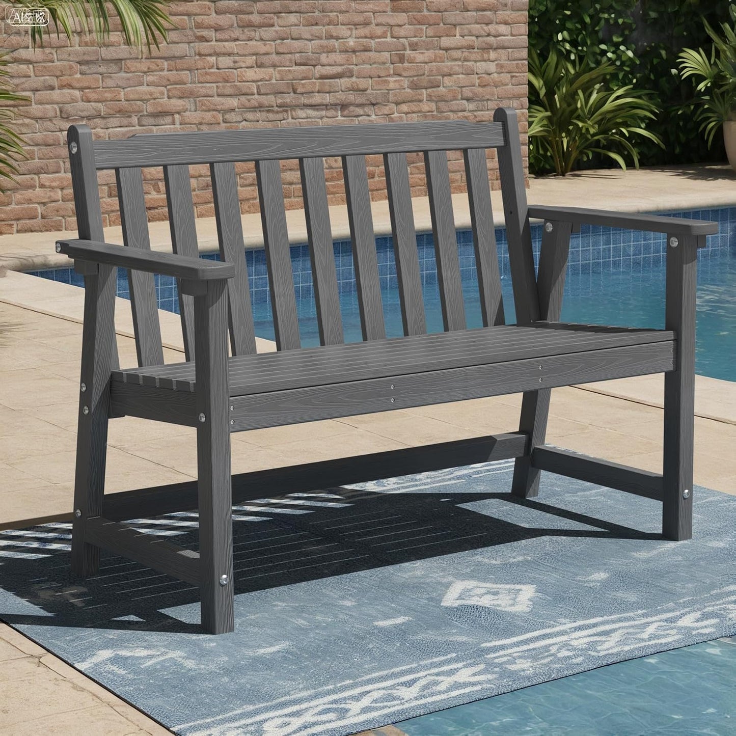 Ciokea 44" Outdoor Bench, HDPE Weatherproof Garden Bench, 2-Person Porch Benches with 550 Lbs, Waterproof Patio Benches for Outside Balcony Deck Backyard, Dark Grey