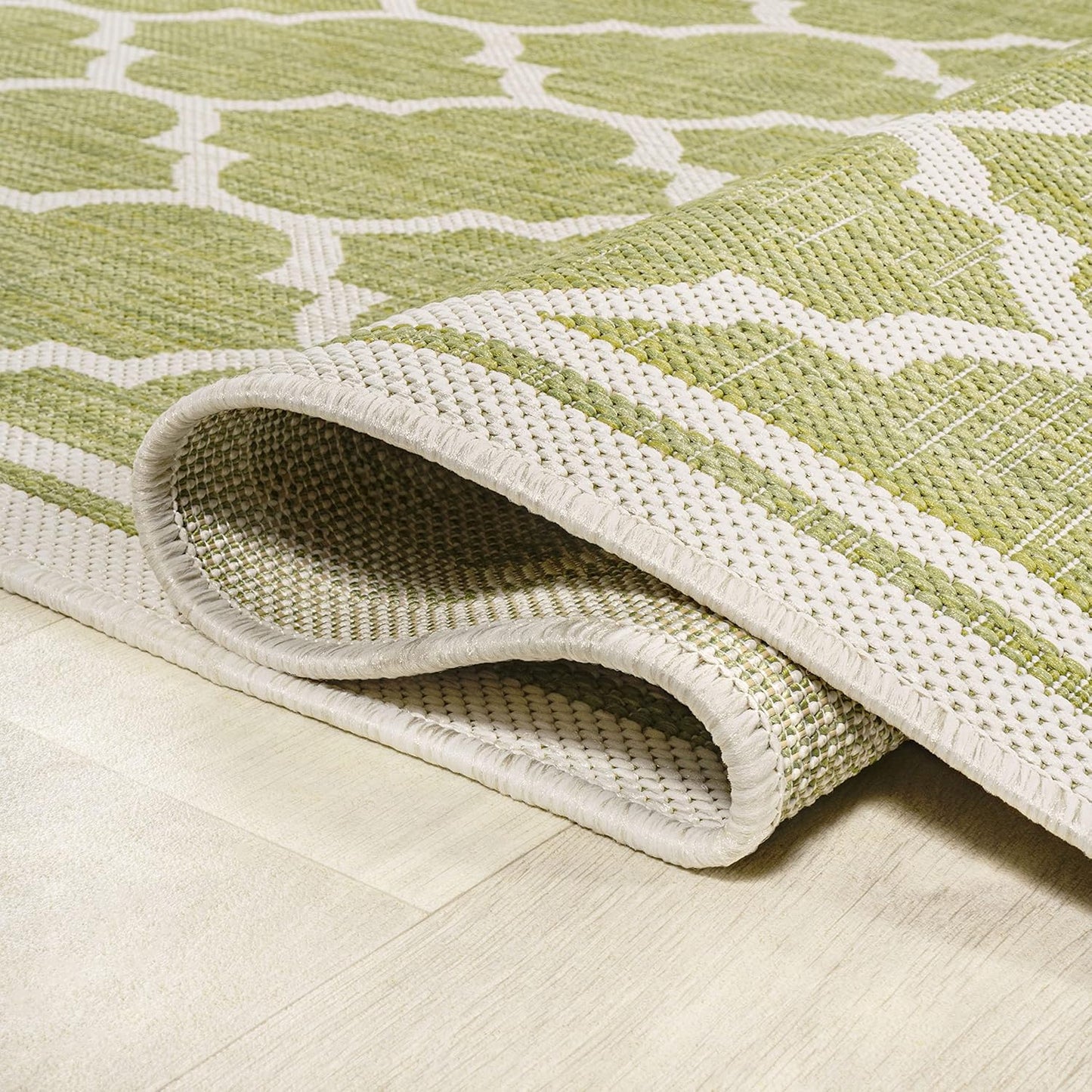 Eyely BMS109G-28 Santa Monica Trebol Moroccan Trellis Textured Weave Indoor/Outdoor Runner Rug Coastal;Bohemian, Bedroom, Backyard, Patio, Easy-Cleaning, Non-Shedding, 2 X 8, Green/Cream