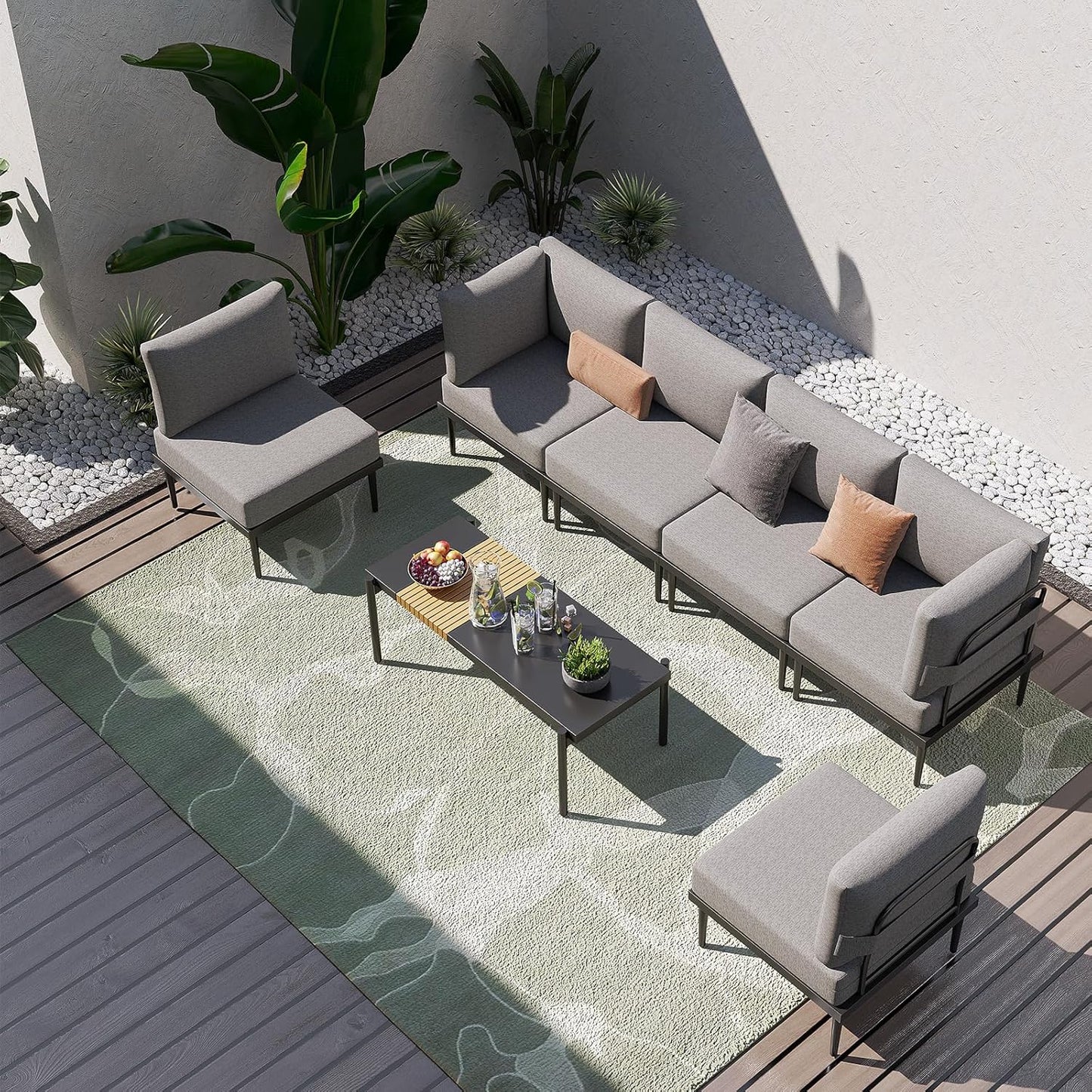 Sundale Outdoor 7 Pieces Metal Patio Furniture Set, Outdoor Sectional Sofa w/6 Inch Olefin Cushion, Modern Outdoor Conversation Sets
