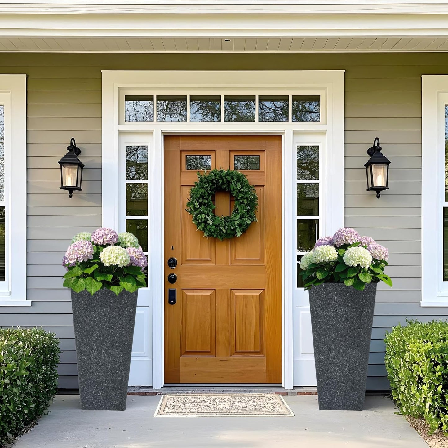 28" H Oversized Tall Planter Box for Outdoor Plants, Set of 2 Large V-Shaed Square Flower Pots, Modern Plant Container for Patio, Garden, Porch, Balcony or Indoor Home Decor, Back Terrazzo-Look