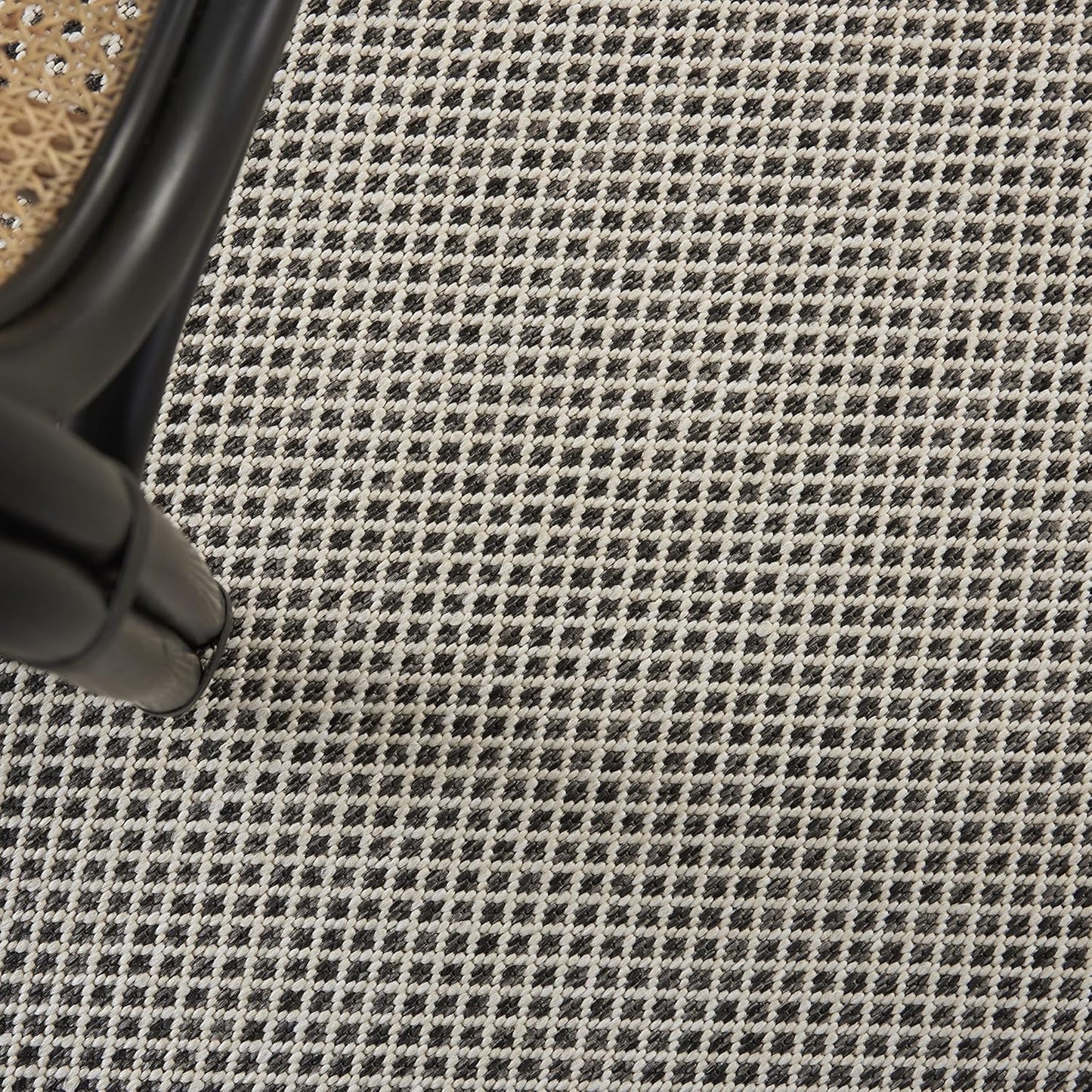 Nourison Courtyard Indoor/Outdoor Ivory Charcoal 9' x 12' Area Rug, Geometric, Easy Cleaning, Non Shedding, Bed Room, Living Room, Dining Room, Deck, Patio, Backyard (9x12)