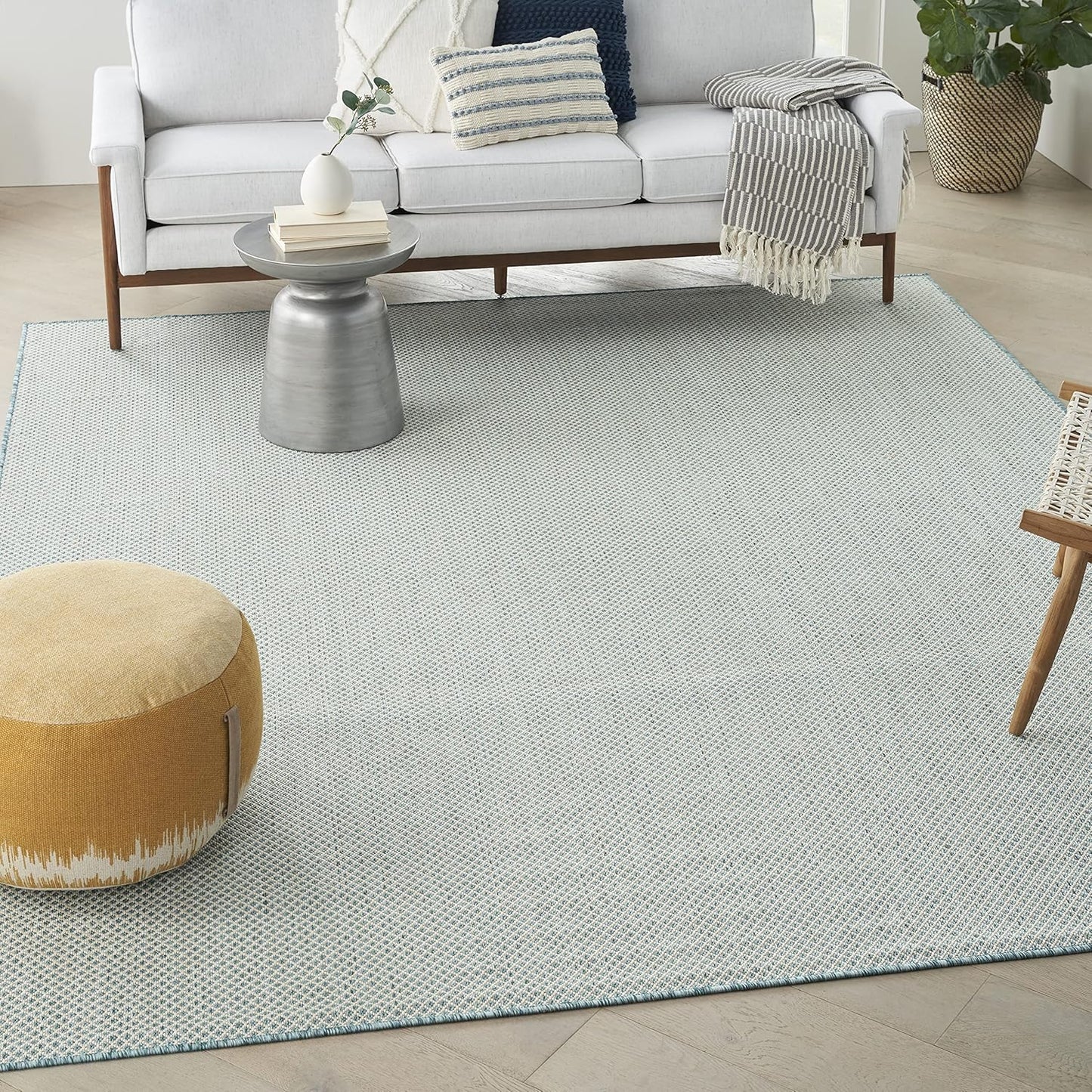 Nourison Courtyard Indoor/Outdoor Ivory Aqua 9' x 12' Area Rug, Geometric, Easy Cleaning, Non Shedding, Bed Room, Living Room, Dining Room, Deck, Patio, Backyard (9x12)