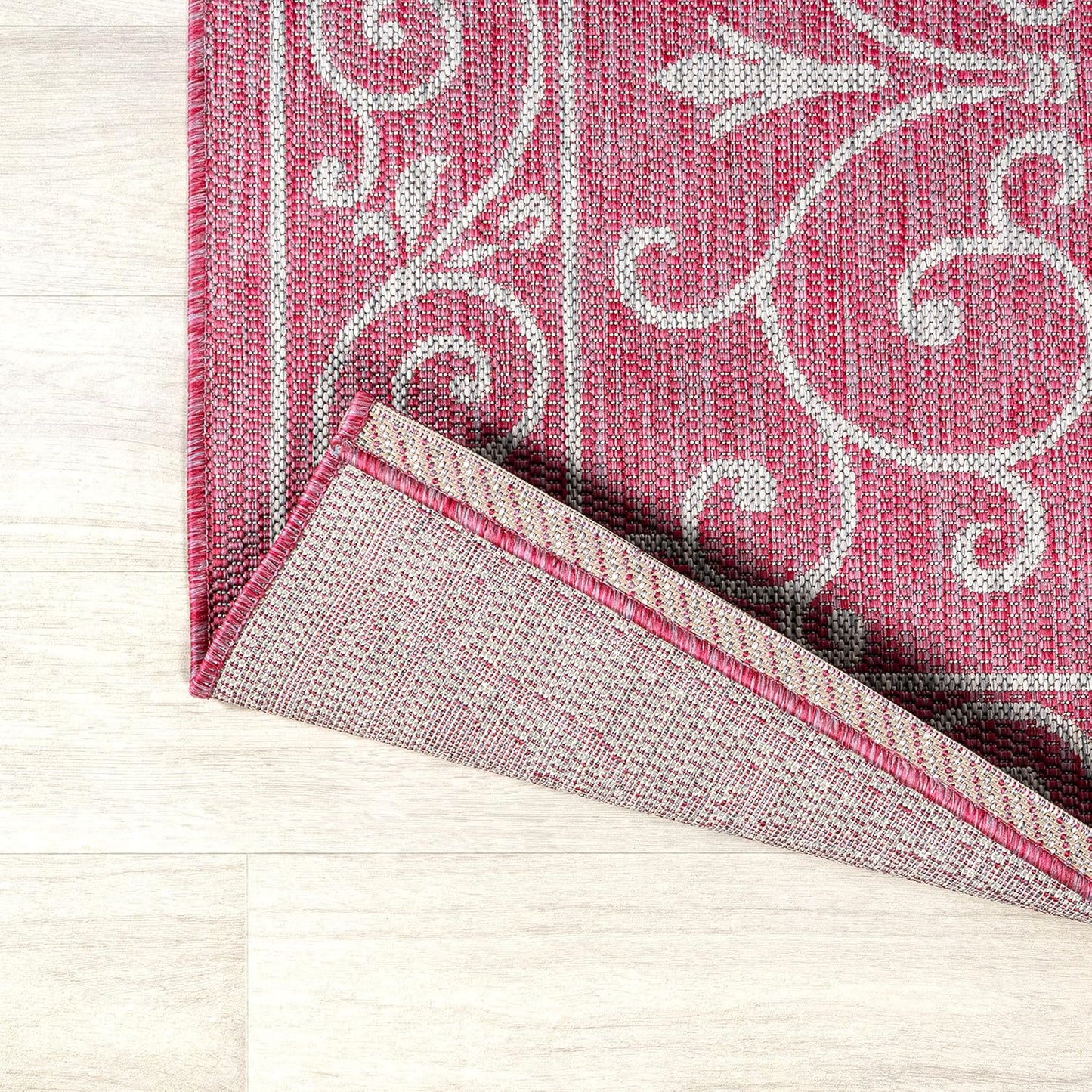 JONATHAN Y SMB106J-4 Charleston Vintage Filigree Textured Weave Indoor Outdoor Area Rug, Classic Traditional Easy-Cleaning,Bedroom,Kitchen,Backyard,Patio,Non Shedding, 4 X 6, Fuchsia/Light Gray