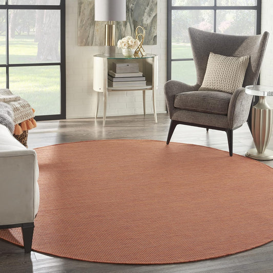Nourison Positano Indoor/Outdoor Terracotta 8' x Round Area Rug, Easy Cleaning, Non Shedding, Bed Room, Living Room, Dining Room, Backyard, Deck, Patio (8 Round)