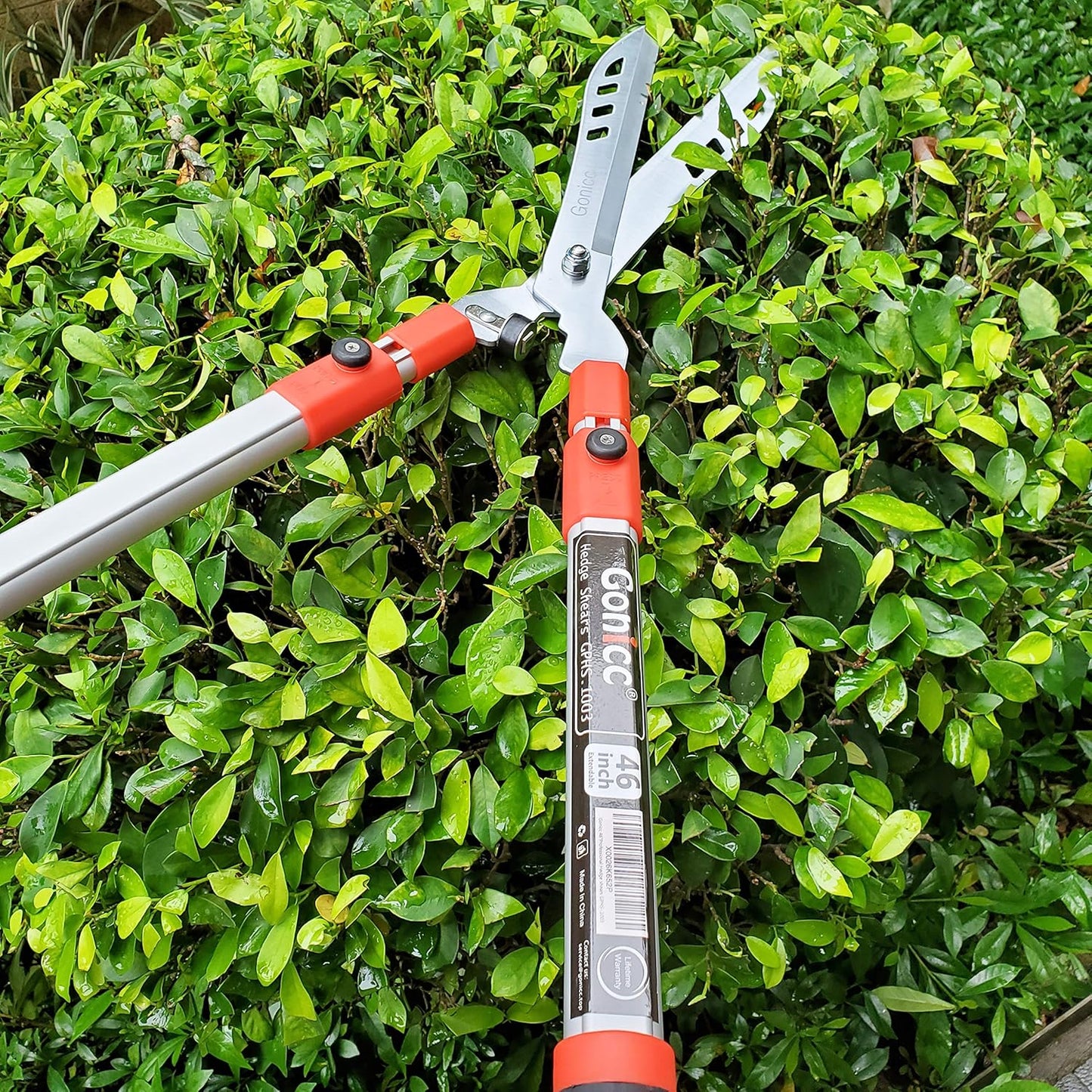 gonicc Professional Adjustable 33"+ 13" Hedge Shears. Handle Length Range 19"-32", with Wavy SK-5 Steel Blade, Adjustable Blade Pressure,Garden Pruning Hand Hedge Trimmers, Grass Clippers Shears
