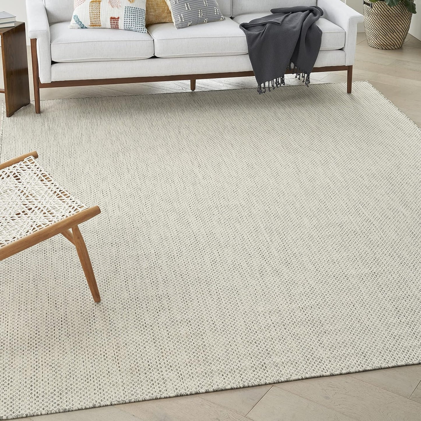 Nourison Home Courtyard Indoor/Outdoor Ivory Silver 7' x 10' Area Rug, Geometric, Easy Cleaning, Non Shedding, Bed Room, Living Room, Dining Room, Deck, Patio, Backyard (7x10)