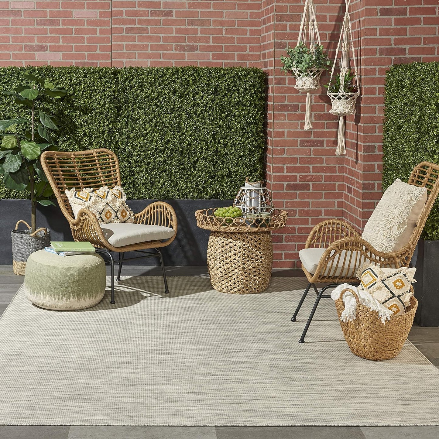 Nourison Positano Indoor-Outdoor Light Grey 7' x 10' Area Rug, Easy Cleaning, Non Shedding, Bed Room, Living Room, Dining Room, Backyard, Deck, Patio (7x10)