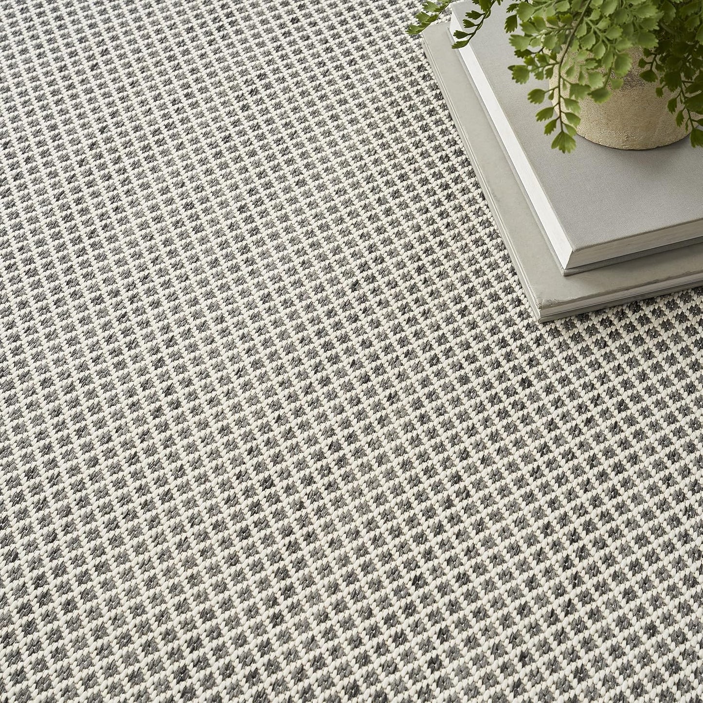 Nourison Courtyard Indoor/Outdoor Ivory Charcoal 5' x 7' Area Rug, Geometric, Easy Cleaning, Non Shedding, Bed Room, Living Room, Dining Room, Deck, Patio, Backyard (5x7)