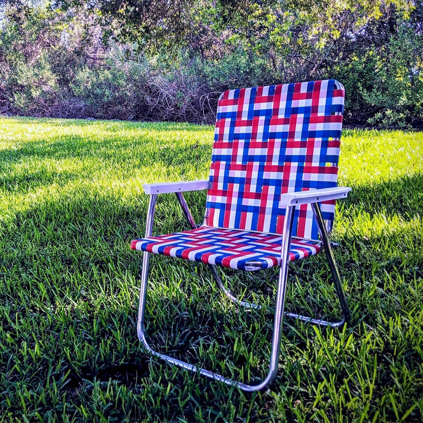 Lawn Chair USA Folding Aluminum Outdoor Patio Lawn Chair | Heavy-Duty Webbed Chairs for Camping, Sports, Beach, Yard & Tailgating | Lightweight Portable | Classic - American Flag