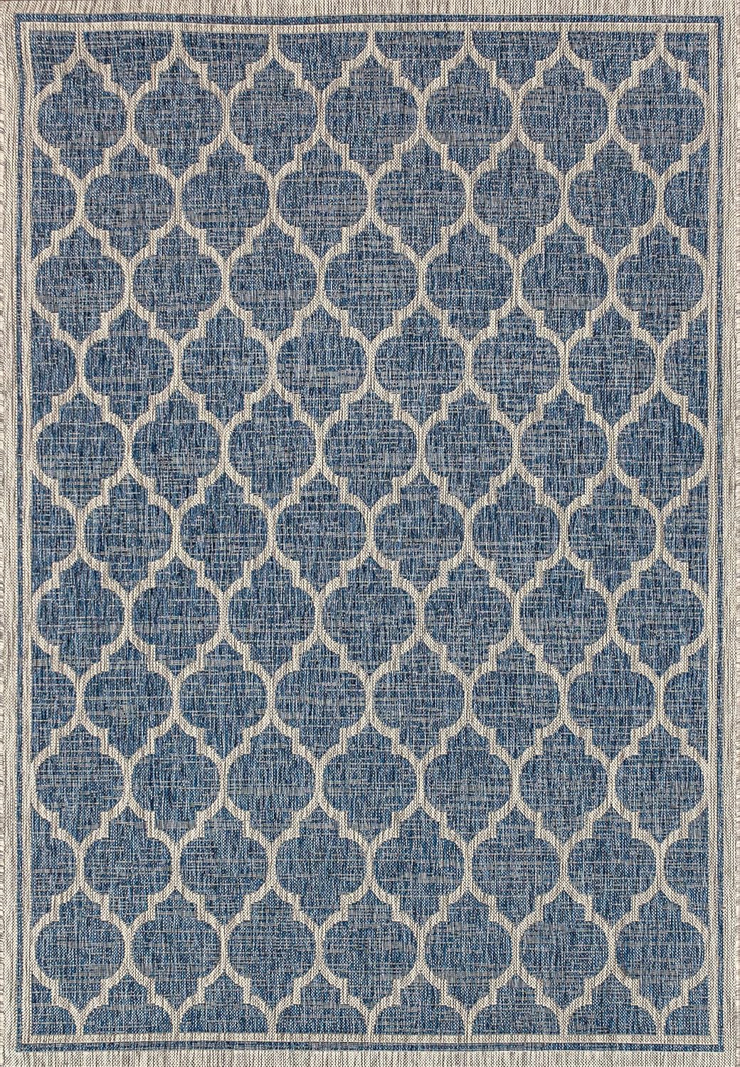 Eyely BMS109D-3 Santa Monica Trebol Moroccan Trellis Textured Weave Indoor/Outdoor Area Rug Coastal;Bohemian, Bedroom, Backyard, Patio, Easy-Cleaning, Non-Shedding, 3 X 5, Navy/Gray