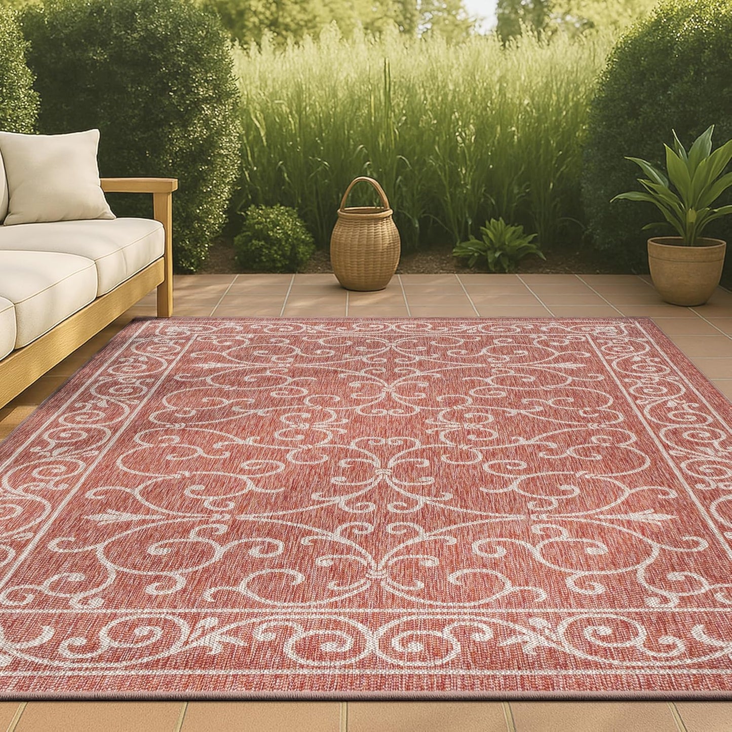 JONATHAN Y SMB106B-3 Charleston Vintage Filigree Textured Weave Indoor/Outdoor Red/Beige 3 ft. x 5 ft. Area Rug, Classic,Easy Cleaning,HighTraffic,LivingRoom,Backyard, Non Shedding