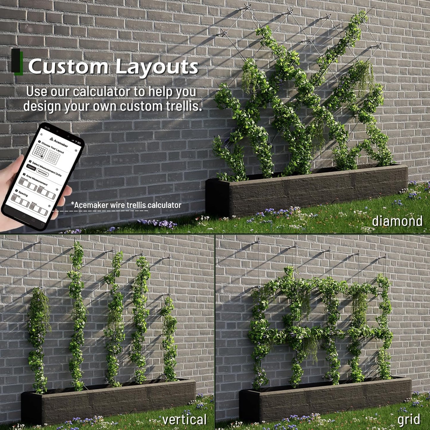 Wire Trellis for Climbing Plants Outdoor, 30-Set Wall Trellis Kit, T316 Espalier System for Fence and Garden DIY Projects (Hubs Only, Without Cable)