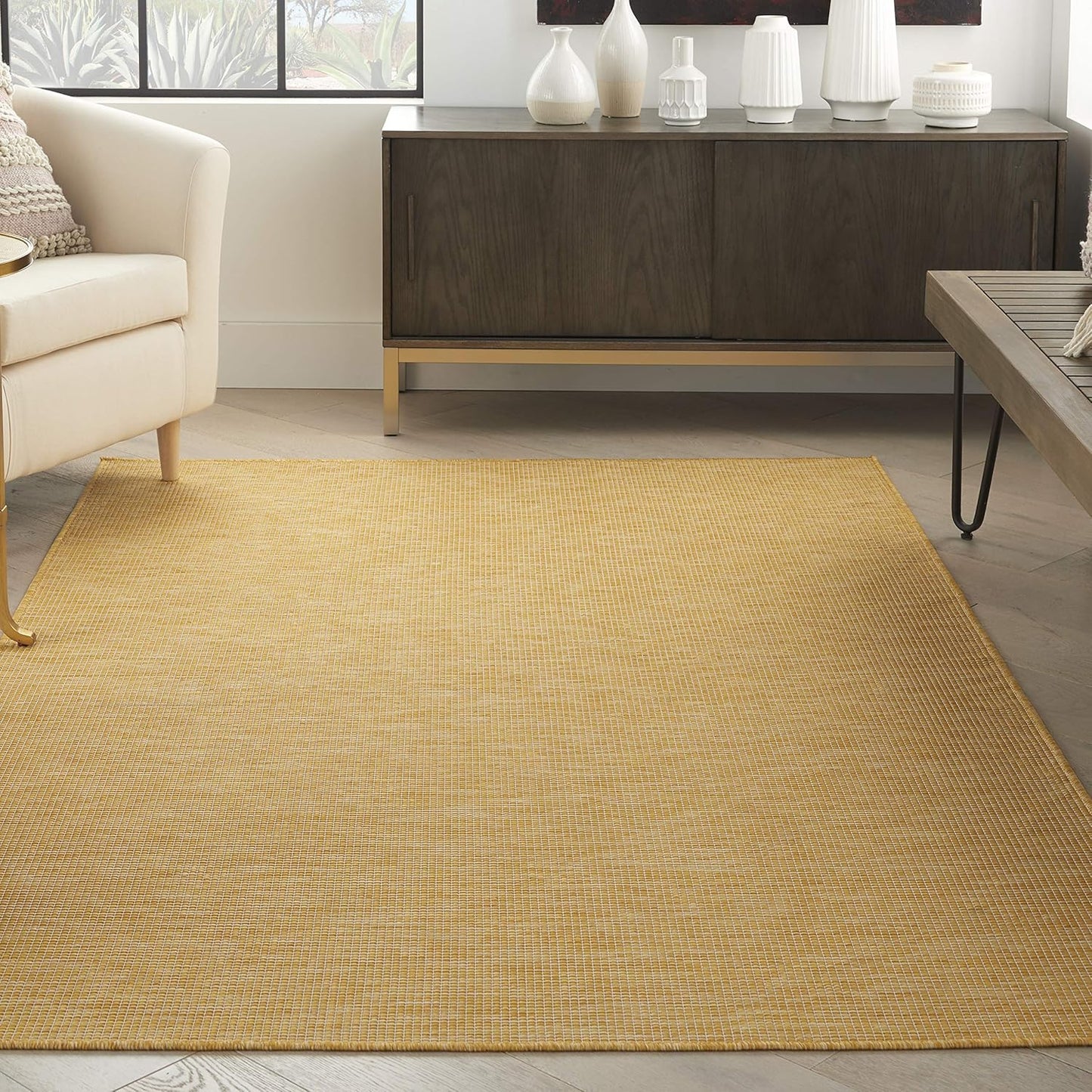 Nourison Positano Indoor/Outdoor Yellow 3' x 5' Area Rug, Easy Cleaning, Non Shedding, Bed Room, Living Room, Dining Room, Backyard, Deck, Patio (3x5)