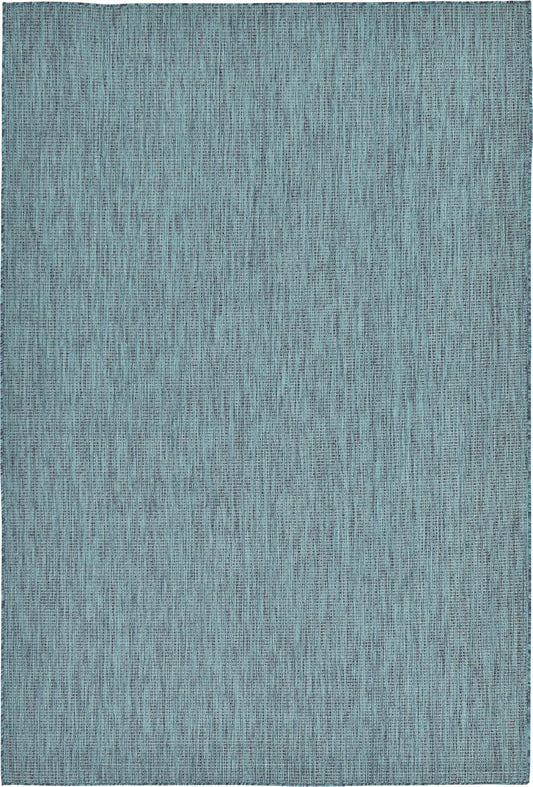 Unique Loom Collection Casual Transitional Solid Heathered Indoor/Outdoor Flatweave Area Rug (6' 1" x 9' Rectangle, Teal/Navy Blue)