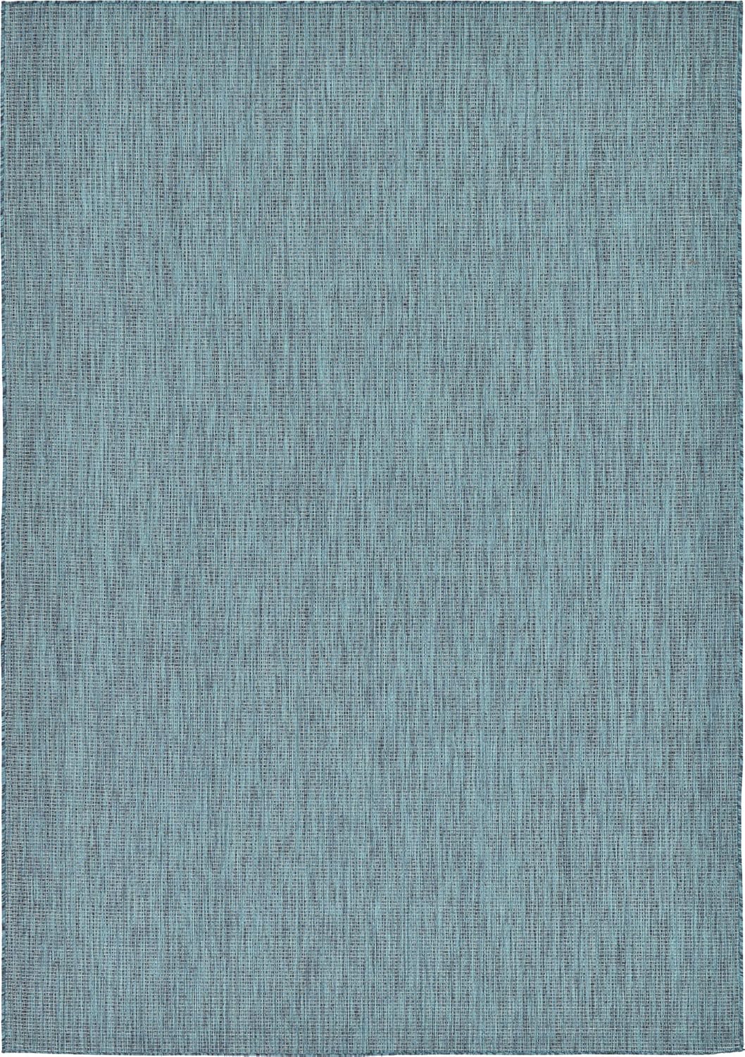 Unique Loom Collection Casual Transitional Solid Heathered Indoor/Outdoor Flatweave Area Rug (7' 1" x 10' Rectangle, Teal/Navy Blue)