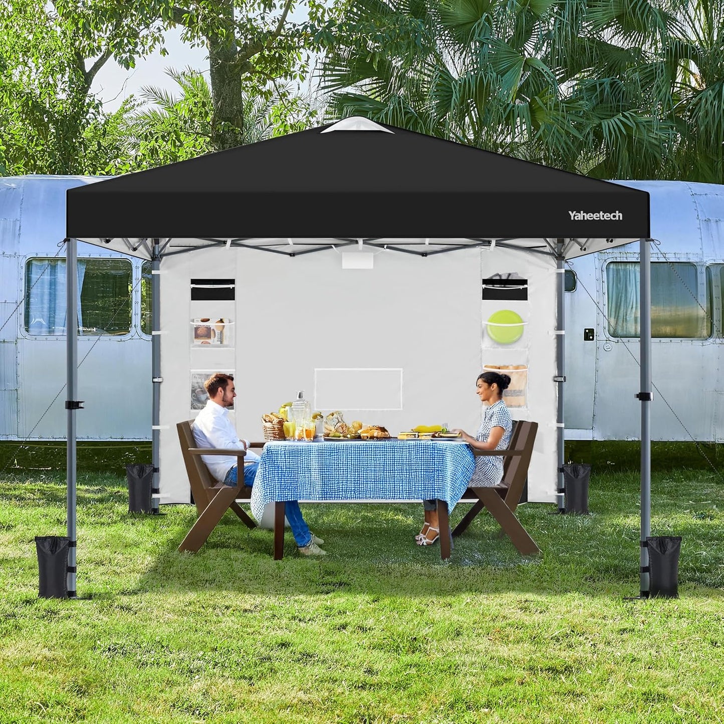 Yaheetech 10x10 Pop-up Canopy Tent w/Removable Pockets Sidewall for Extra Storage, Outdoor Sun Shelter Waterproof & Durable w/Wheeled Bag, Sandbags & Guylines for Beach Camping Party (Black)
