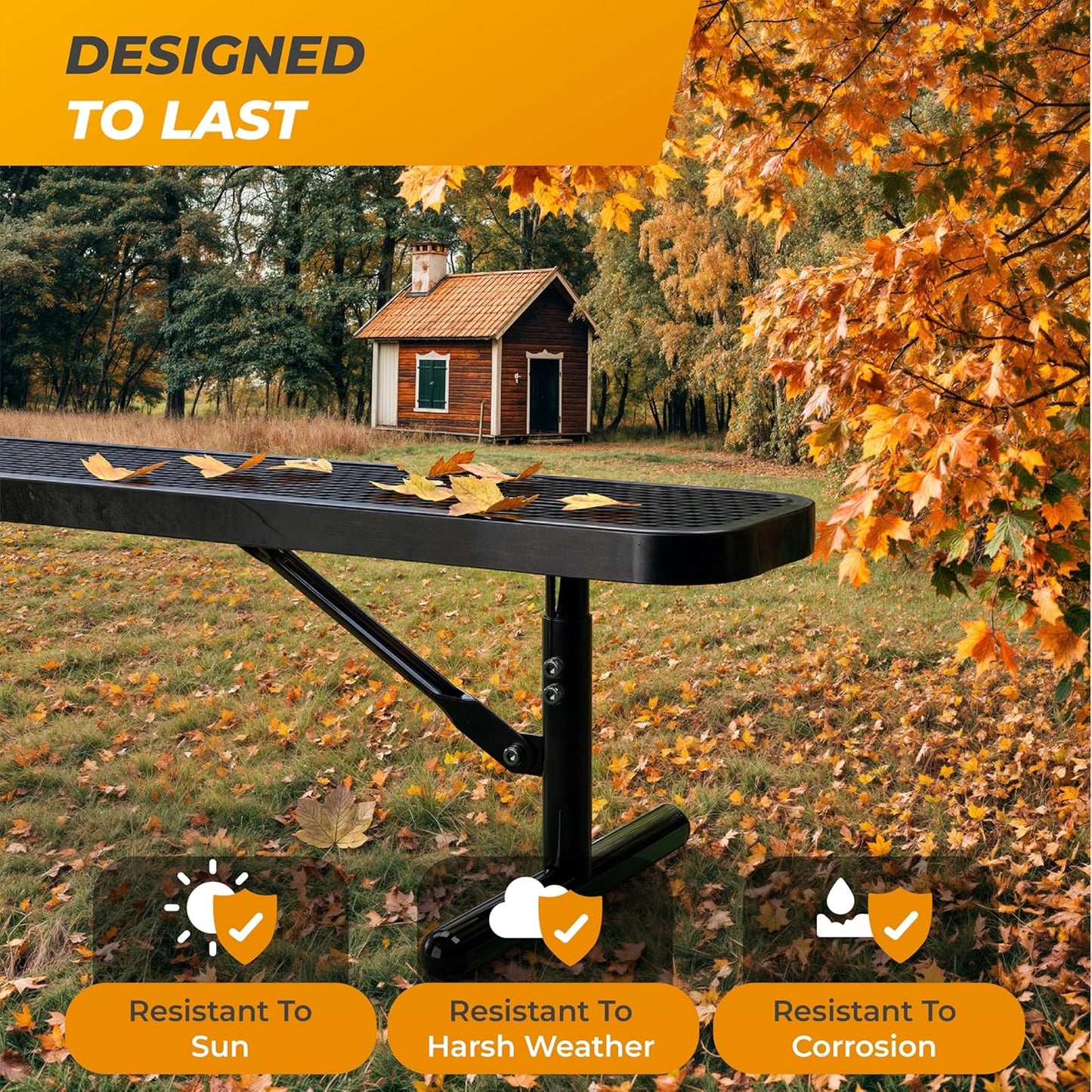 Heavy-Duty Outdoor Metal Bench, Thermoplastic-Coated, Portable, Weatherproof, Commercial-Grade for Parks, Gardens, Patios, Stores & More (6 Ft - Portable, Black)