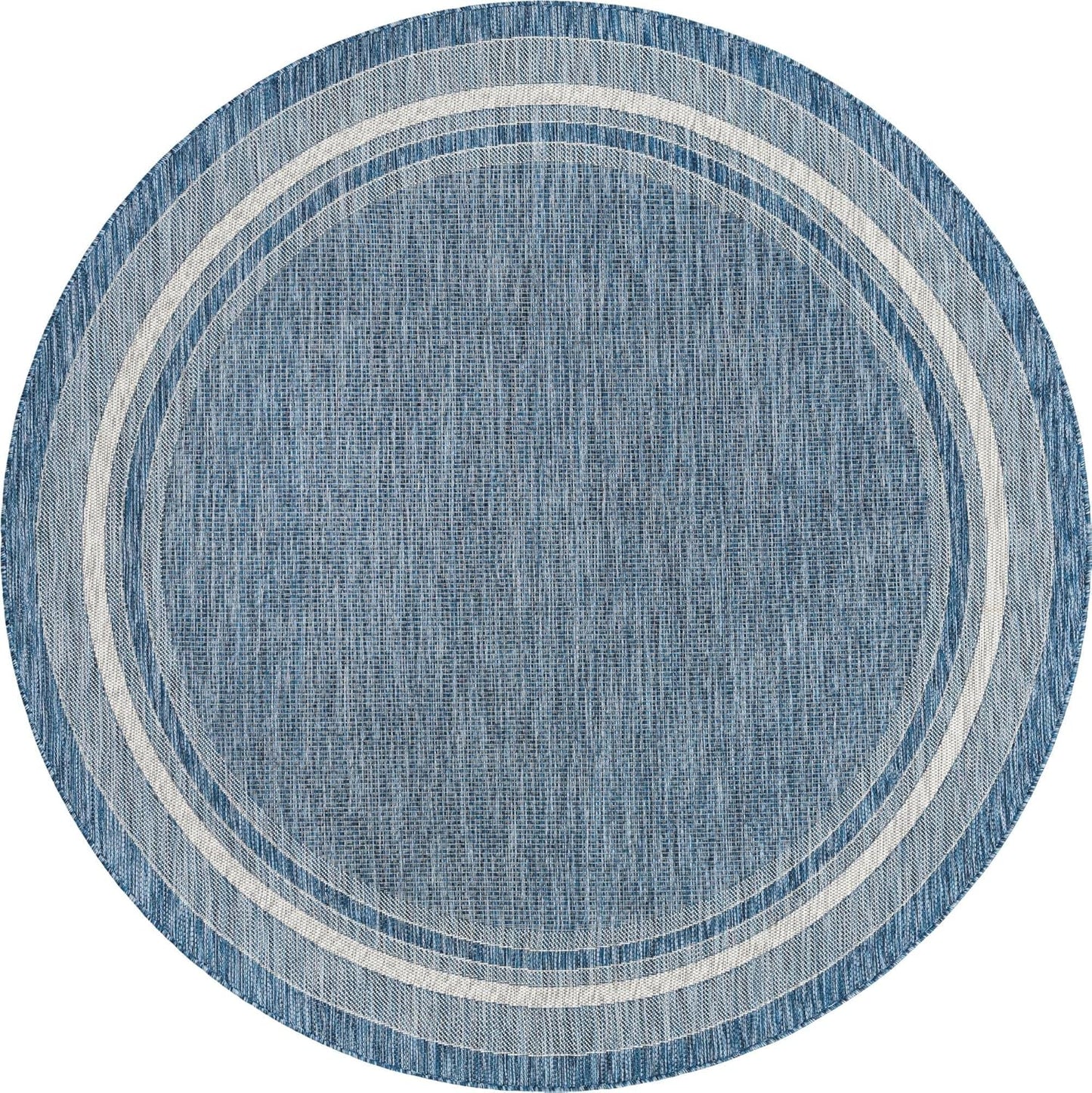 Unique Loom Outdoor Border Collection Area Rug - Soft Border (7' 10" Round, Blue/ Ivory)