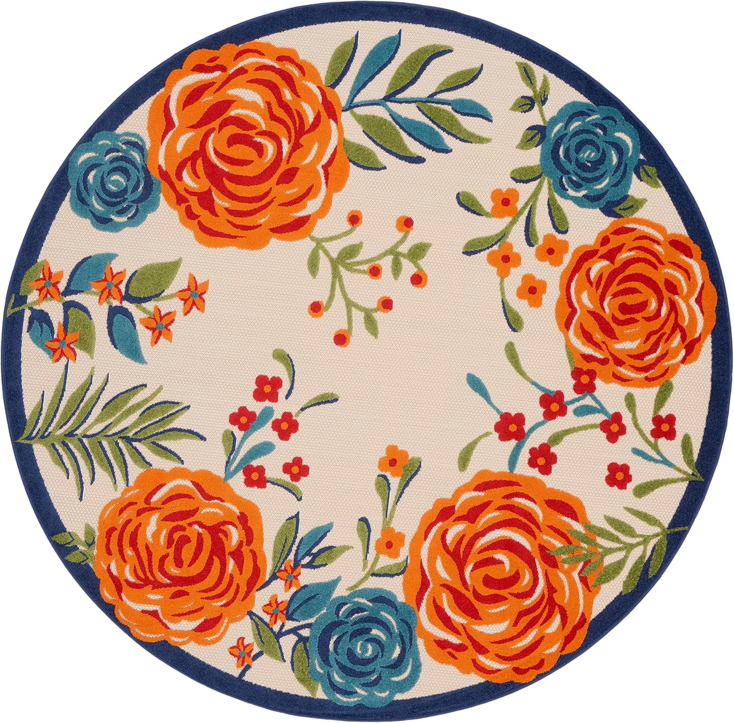 Nourison Home Aloha Indoor/Outdoor Multicolor 7’10” x Round Area Rug, Easy-Cleaning, Non Shedding, Bed Room, Living Room, Dining Room, Backyard, Deck, Patio (8 Round)