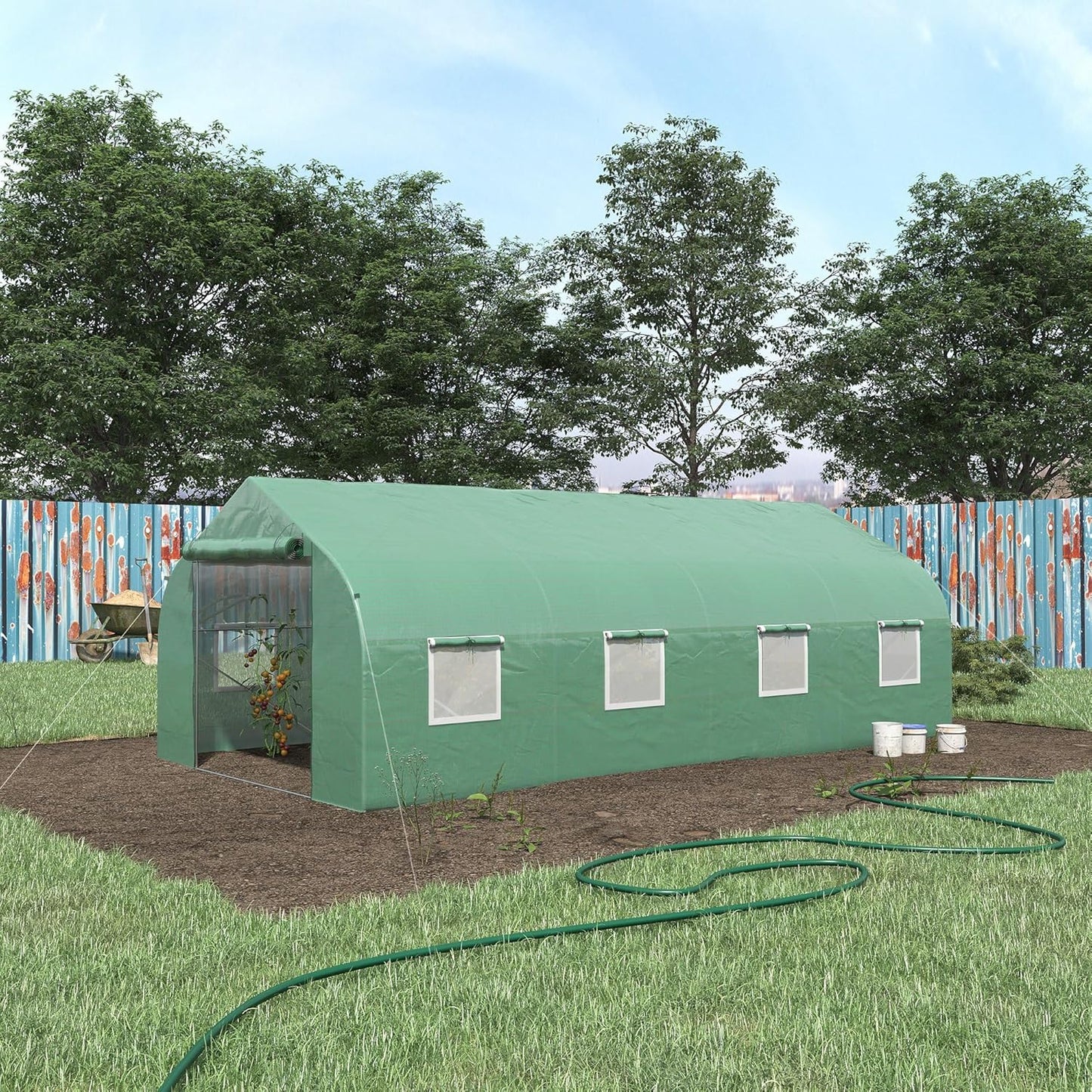 Outsunny 20' x 10' x 7' Walk-in Greenhouse, Tunnel Green House with Zippered Mesh Door and 6 Mesh Windows, Gardening Plant Hot House with Galvanized Steel Frame, Green
