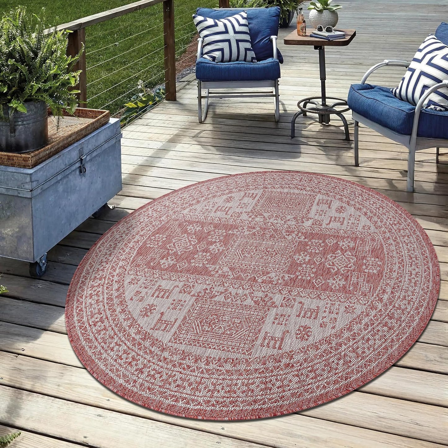 Keen Home Design Terrace Outdoor Round Rug - 8ft Round Washable Indoor/Outdoor Rug for Patio, Kitchen, Balcony, Beach, Garden, Deck and Porch, Size: 7'7" Round